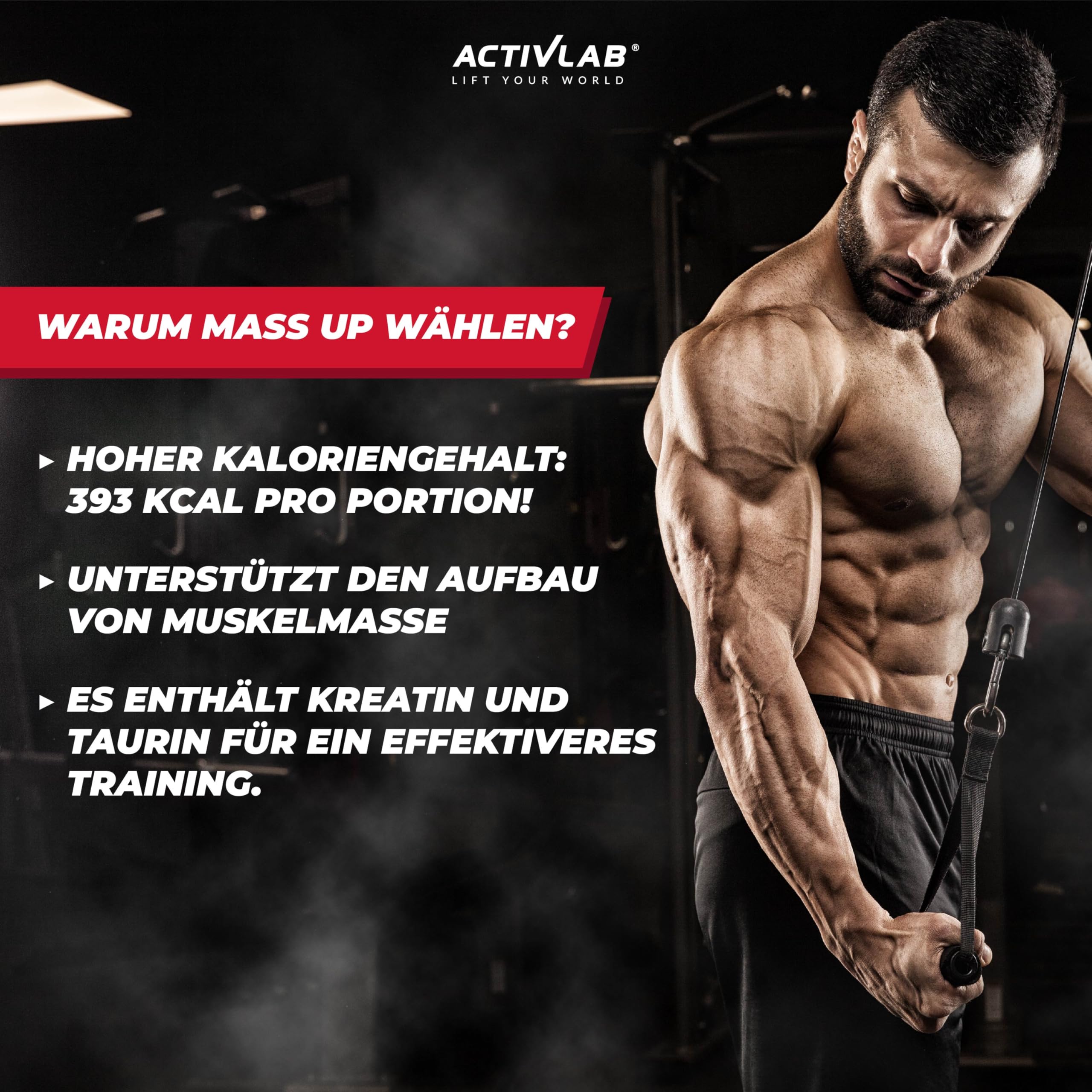 Activlab Whey Protein Weight Gainer - Kohlenhydrat und Molkenprotein - für schnellen Muskelaufbau - mit Kreatin und Taurin - 50 Portionen - Mass Up 5000 g Erdbeere