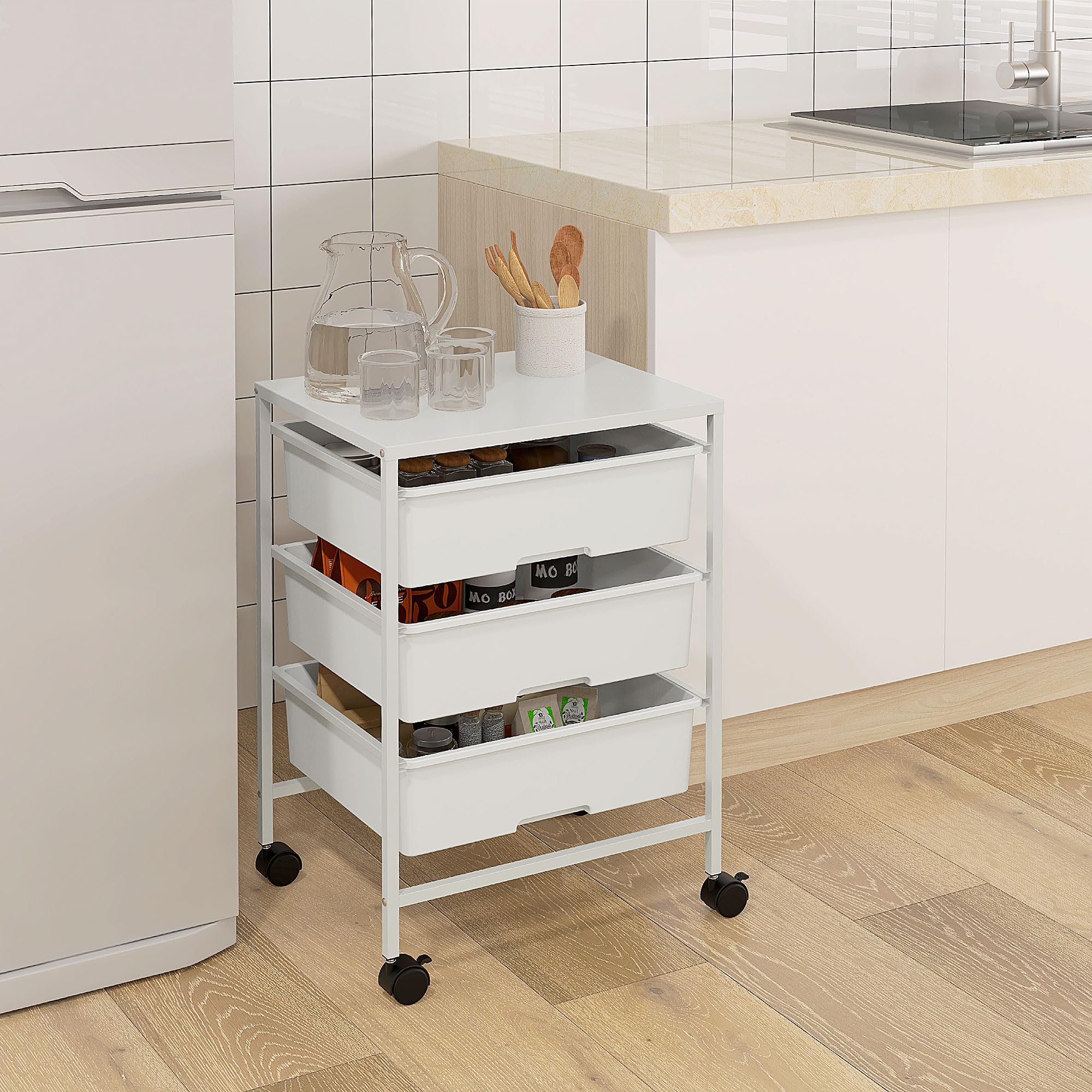 Mobiletto bagno a 3 livelli con ruote bloccabili e portasciugamani