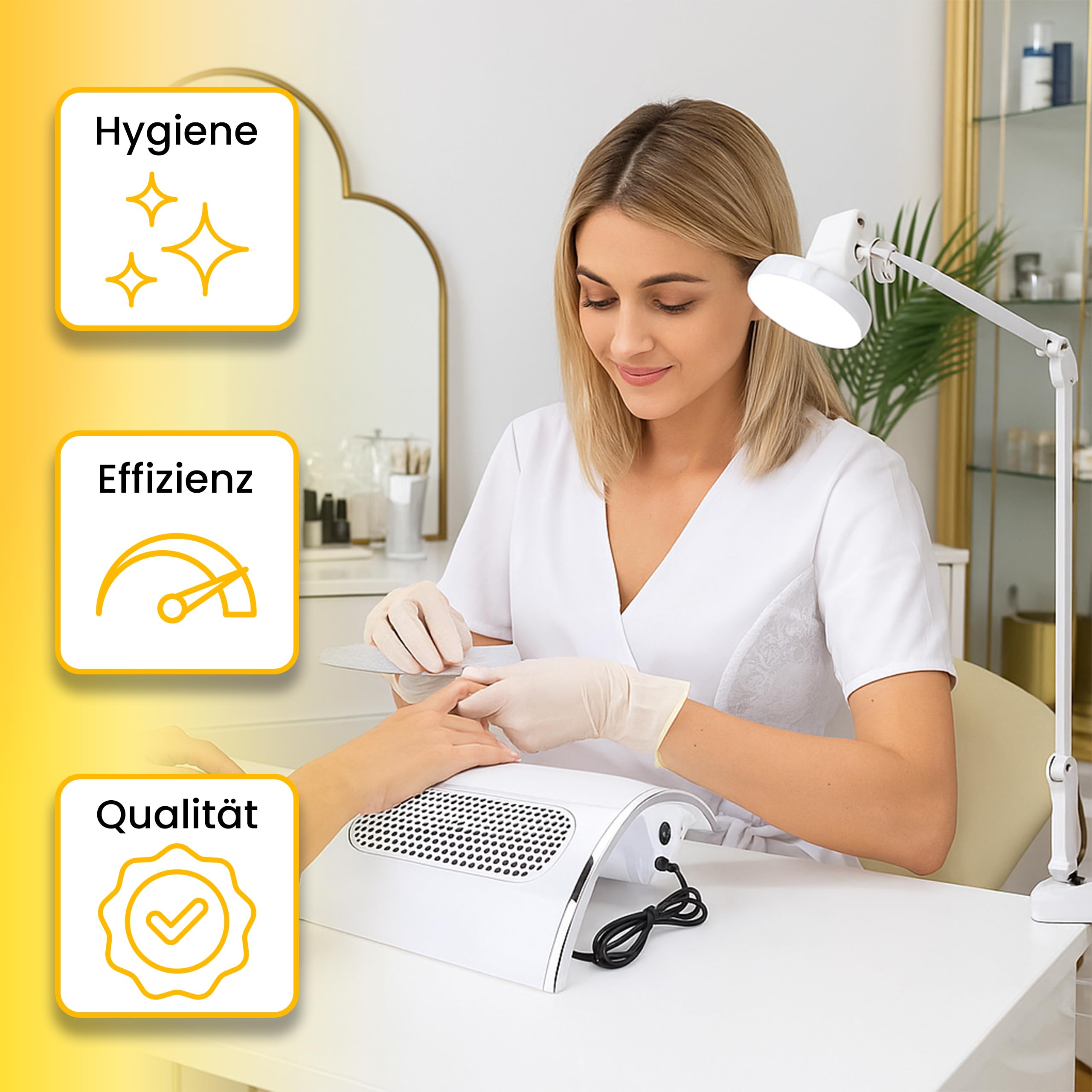 Retoo Aspirateur à Ongles 60W Professionnel – Collecteur de Poussière avec 3 Ventilateurs Silencieux, Filtre Réutilisable, Design Ergonomique pour Manucure et Pédicure, Blanc