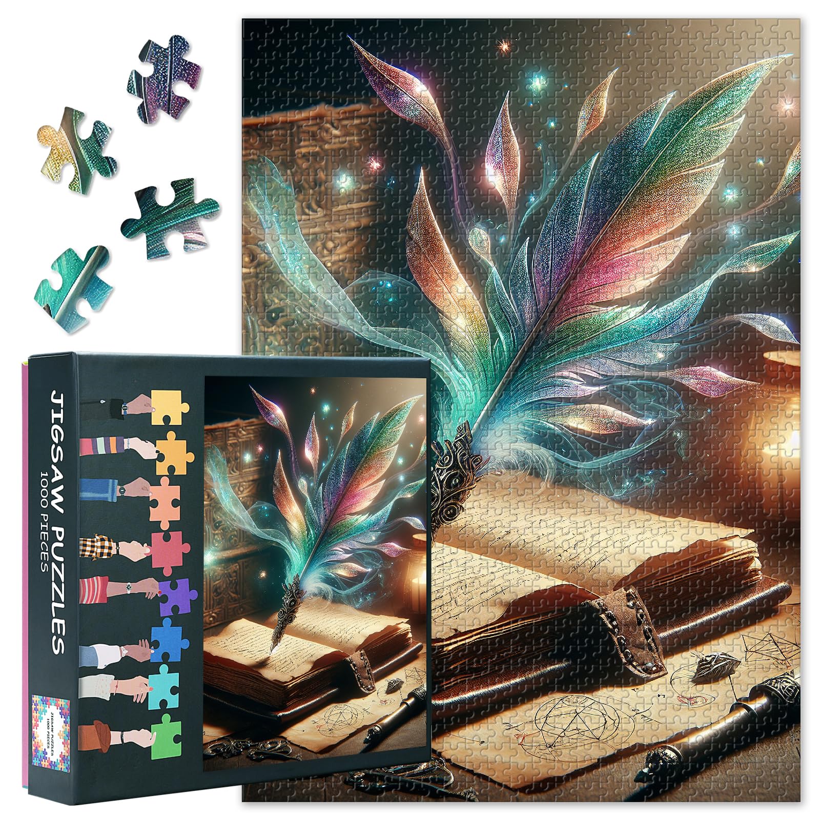 Jigsaw Puzzles for Adults 1000 Pieces, Fantasy Magical Quill and Book Quil and Book 1000 Piece Puzzle, Impossible Challenging Jigsaw Puzzles, 19.5 x 27.5 Inch