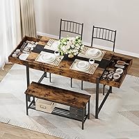 Vista 1 de IDEALHOUSE Juego de mesa de comedor para 4, mesa de cocina pequeña y 2 sillas para 4 con banco, juego de mesa rectangular de granja Breakfast Nook