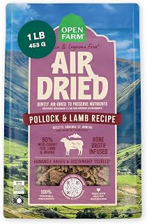 Open Farm, Air Dried Dog Food Infused with Bone Broth, Grain & Legume Free, Complete Meal or Food Topper, Pollock & Lamb Recipe, 1lb Bag
