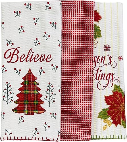 Miniatura 10 de Toallas de cocina navideñas dos muñecos de nieve alegres y un muñeco de nieve bailarín, 3 piezas, tejido plano 100% algodón