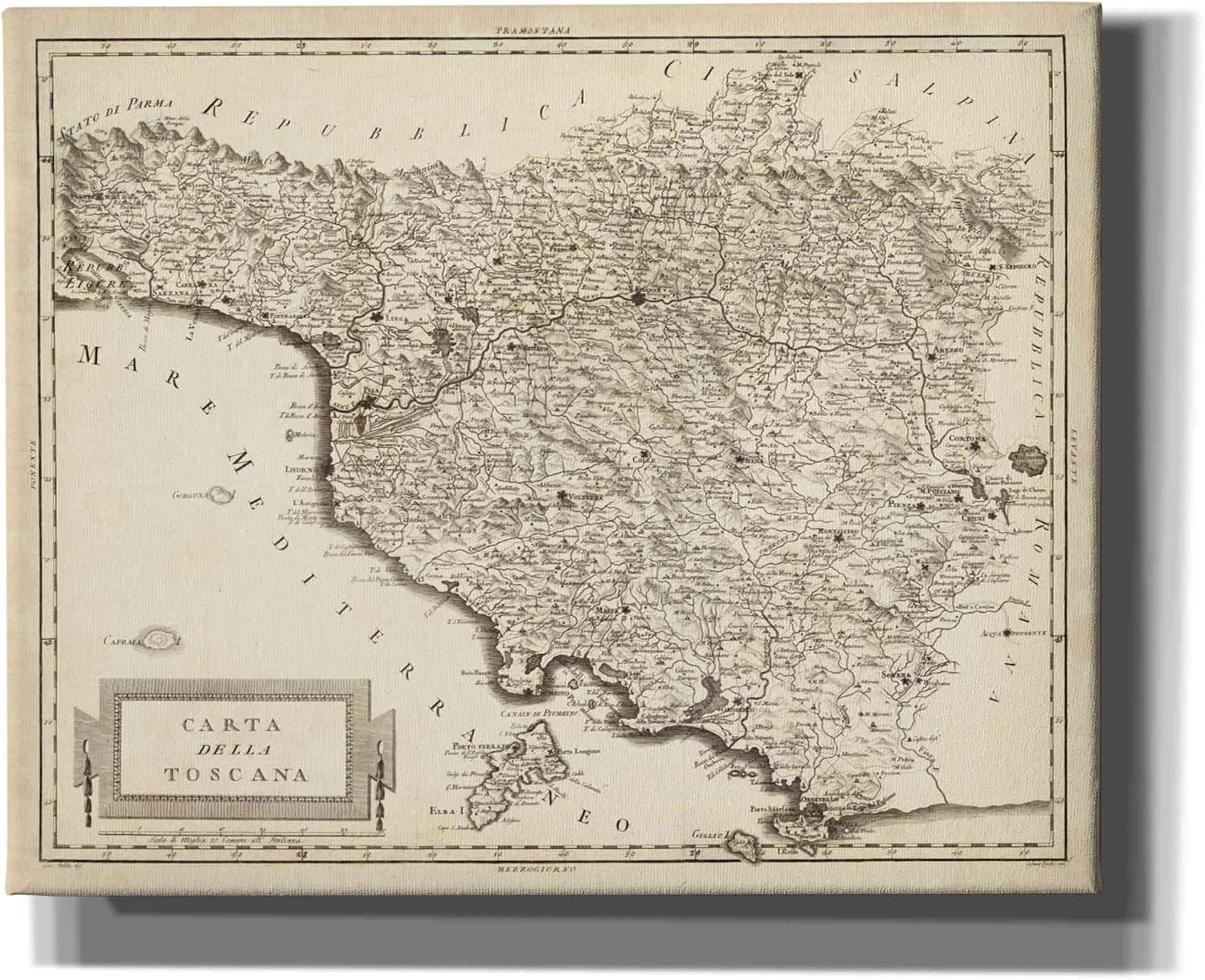 Epic Graffiti 'Antique Map of Tuscany' by Unknown Canvas Wall Art, 16"x12"