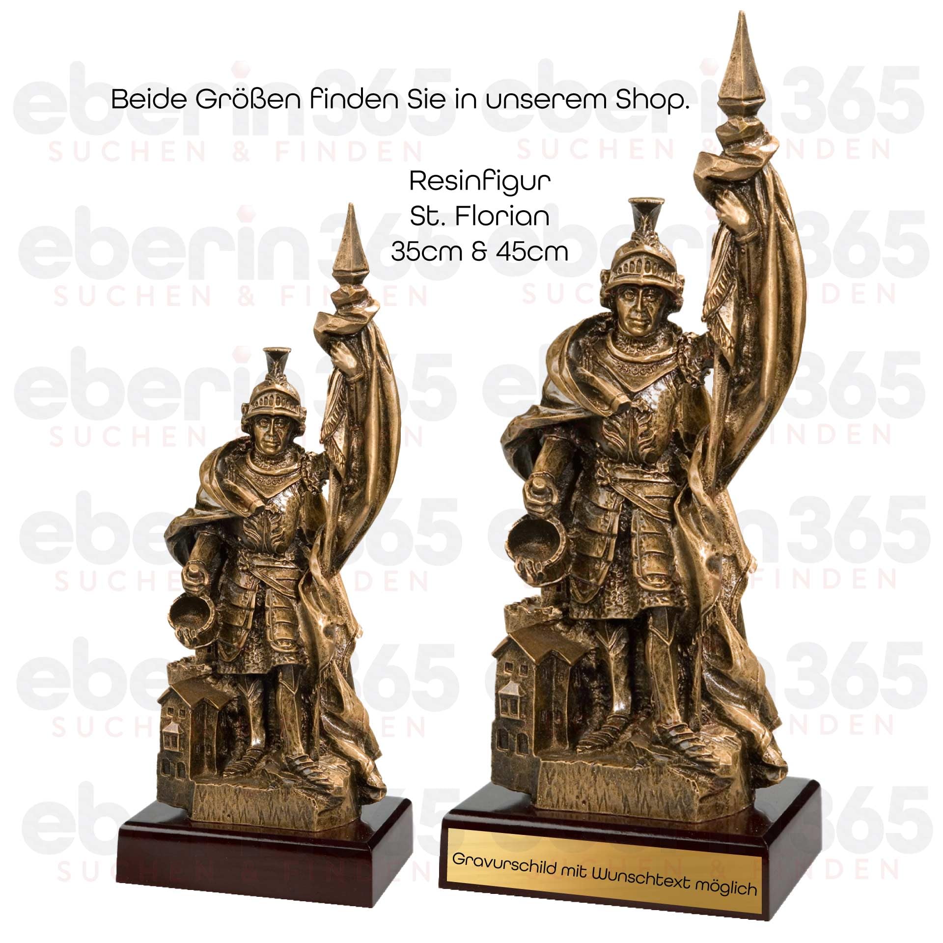 Feuerwehr-Pokal St. Florian - 35 cm Trophäe Award Resinfigur Altgold | Personalisierbare Ehrengabe mit Wunschgravur auf Gravurschild, ideal als Auszeichnung für Feuerwehrleute und Ehrenamtliche