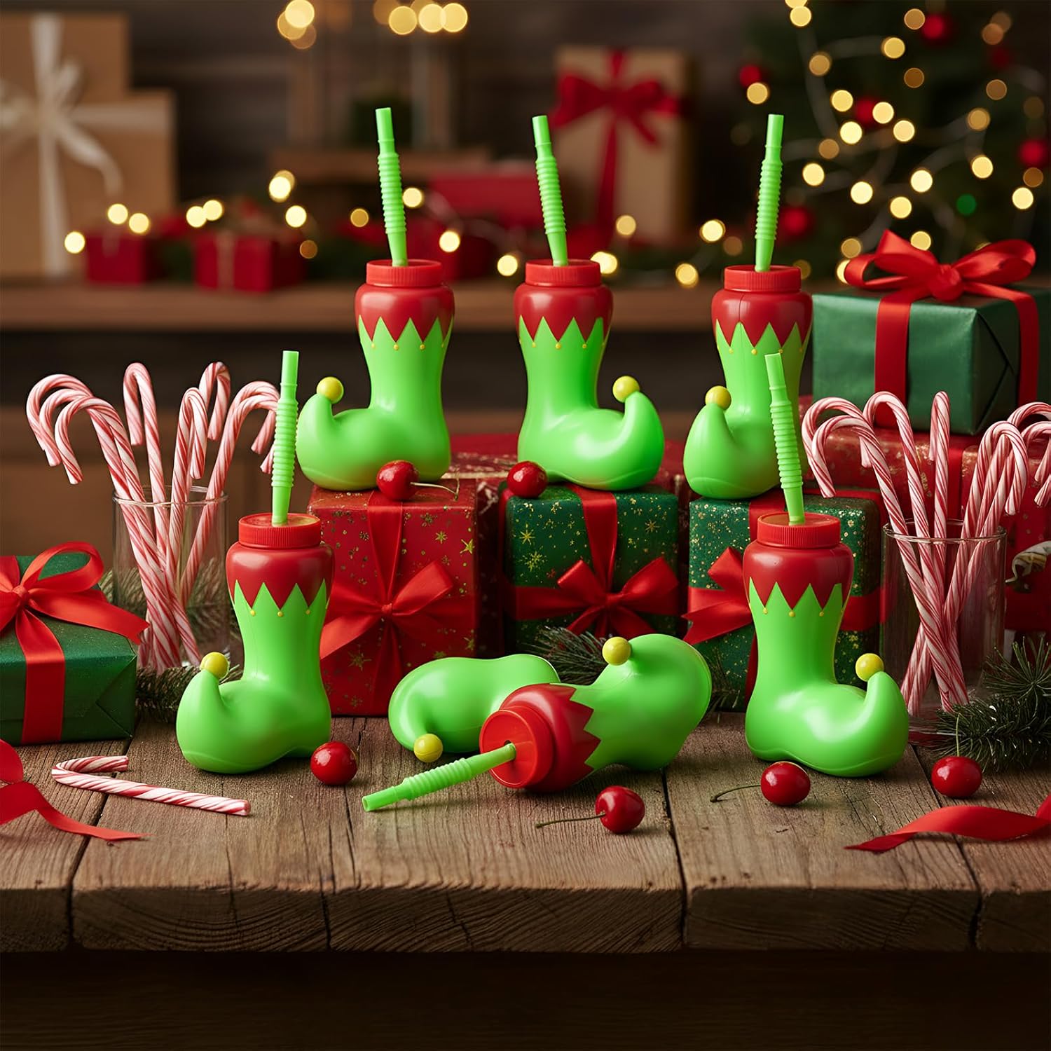Hoolerry 24 Pack Christmas Elf Boot Cups with Lids and Straws Bulk 10 OZ Santa Elf Boot Plastic Cups for Kids Novelty Party Supplies Winter Holiday Xmas Party Favors Birthday Gift - Image 6