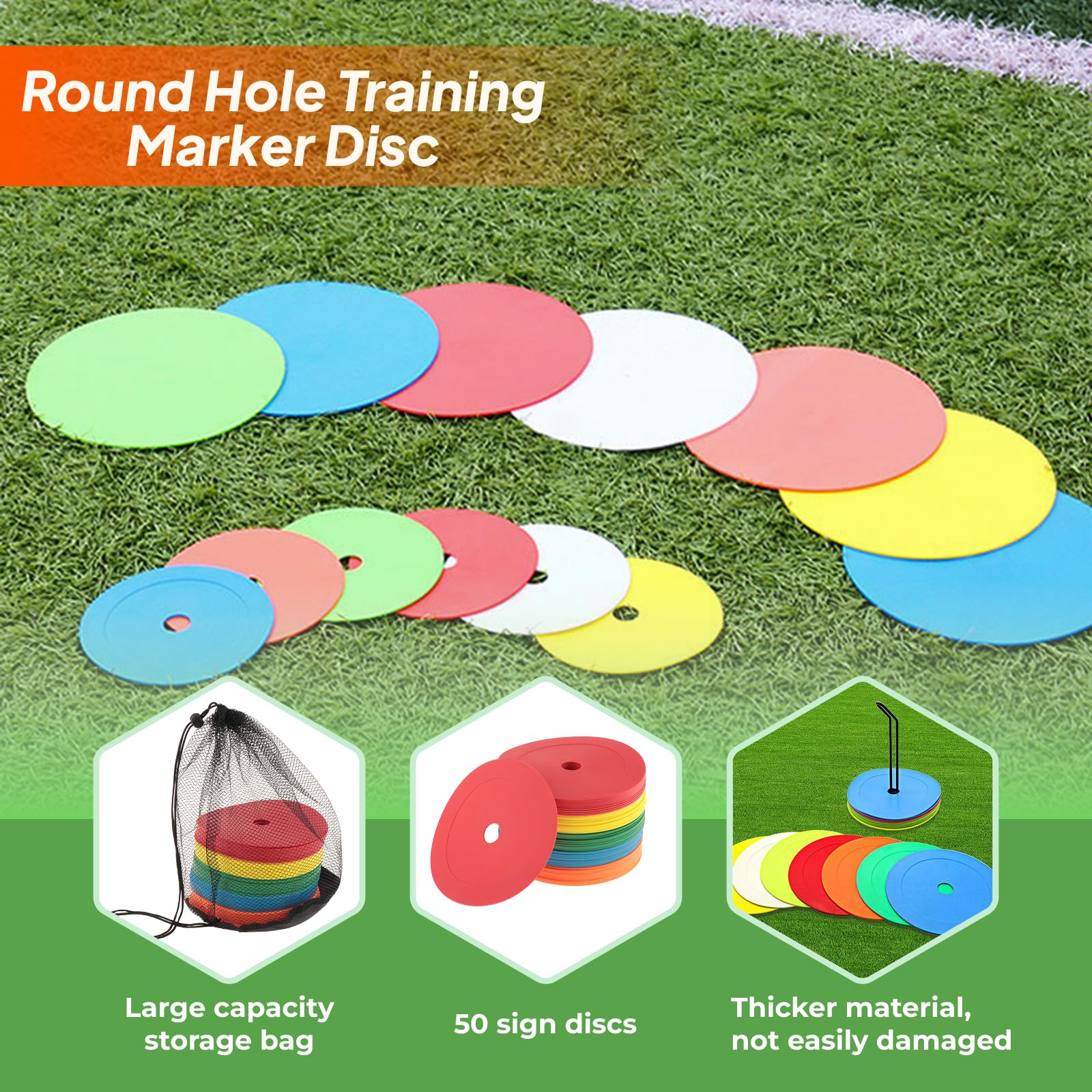 perfk Lot de 50 Cônes Plats Antidérapants de 15,3 cm, Plots de Marquage pour Football Cône, Plots Sport avec Sac en Filet, pour Le Football, L'entraînement Sportif, Le Volley-Ball et Le Basket-Ball