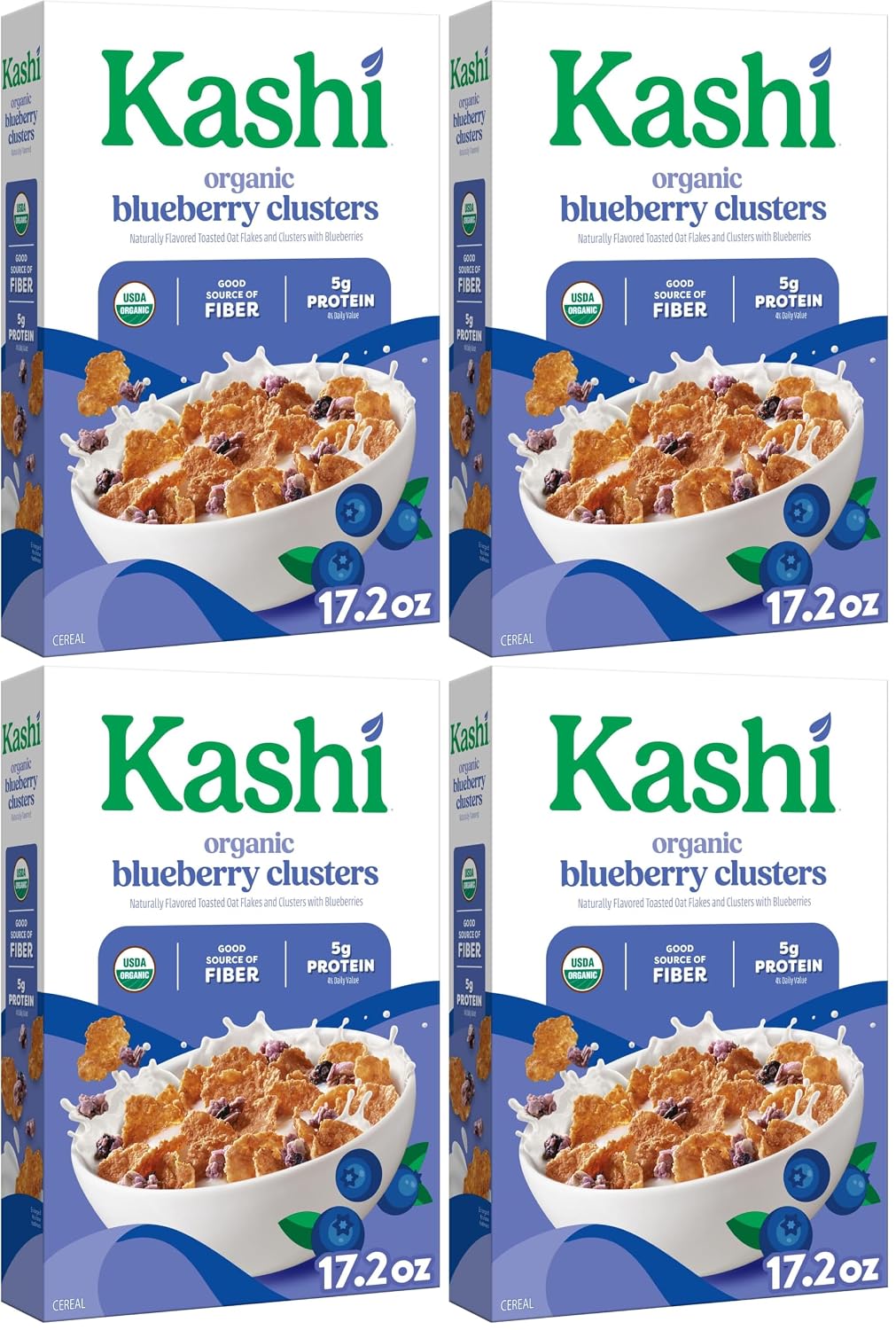 Kashi Breakfast Cereal, Organic, Whole Grain, Blueberry Clusters, 17.2oz Box (1 Box) (Pack of 4)