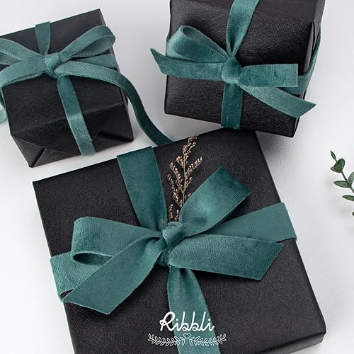 Miniatura 4 de Ribbli Cinta de terciopelo verde polvoriento, doble cara, carrete de 1 pulgada, cinta verde de 10 yardas, uso para adornos de árbol de Navidad,