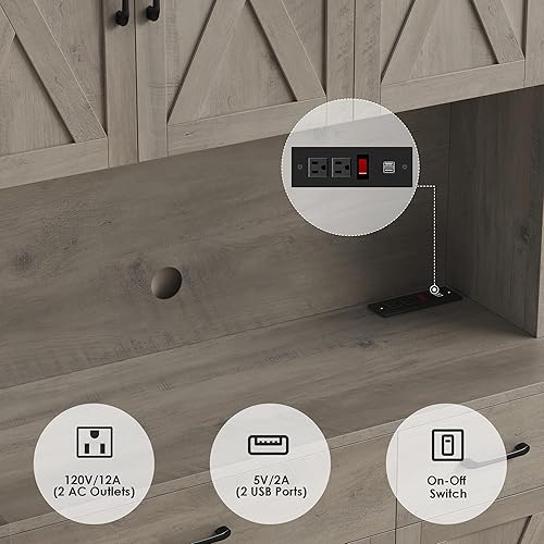 Miniatura 7 de HOSTACK Armario de despensa de 71 pulgadas con estación de carga, armario alto de almacenamiento de despensa de cocina con soporte para microondas,