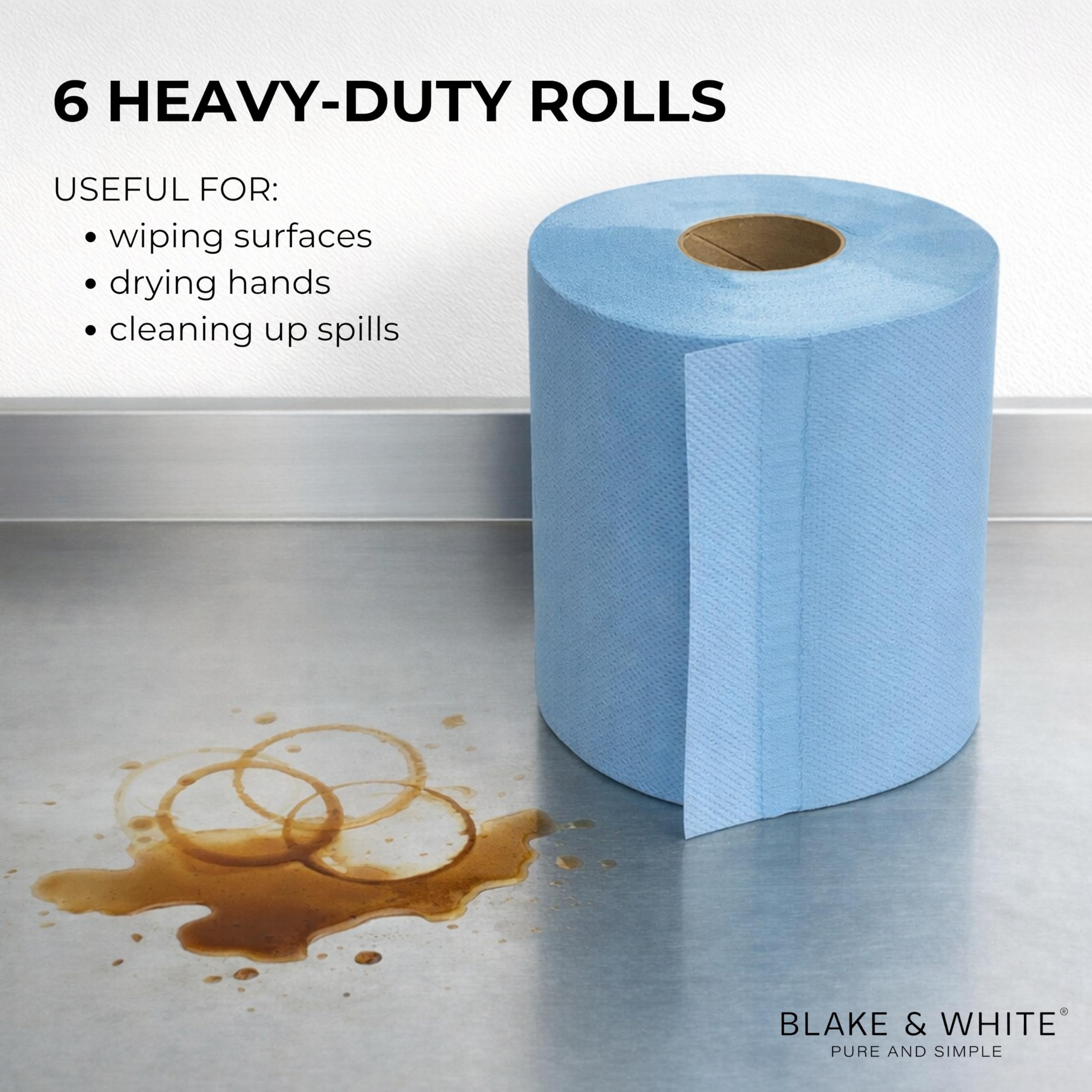 Blake & White Rouleaux bleus à dévidage central 6 rouleaux - Rouleau de papier hygiénique 2 plis Purely Smile - Rouleau bleu résistant et ultra absorbant de 400 feuilles | PS1214