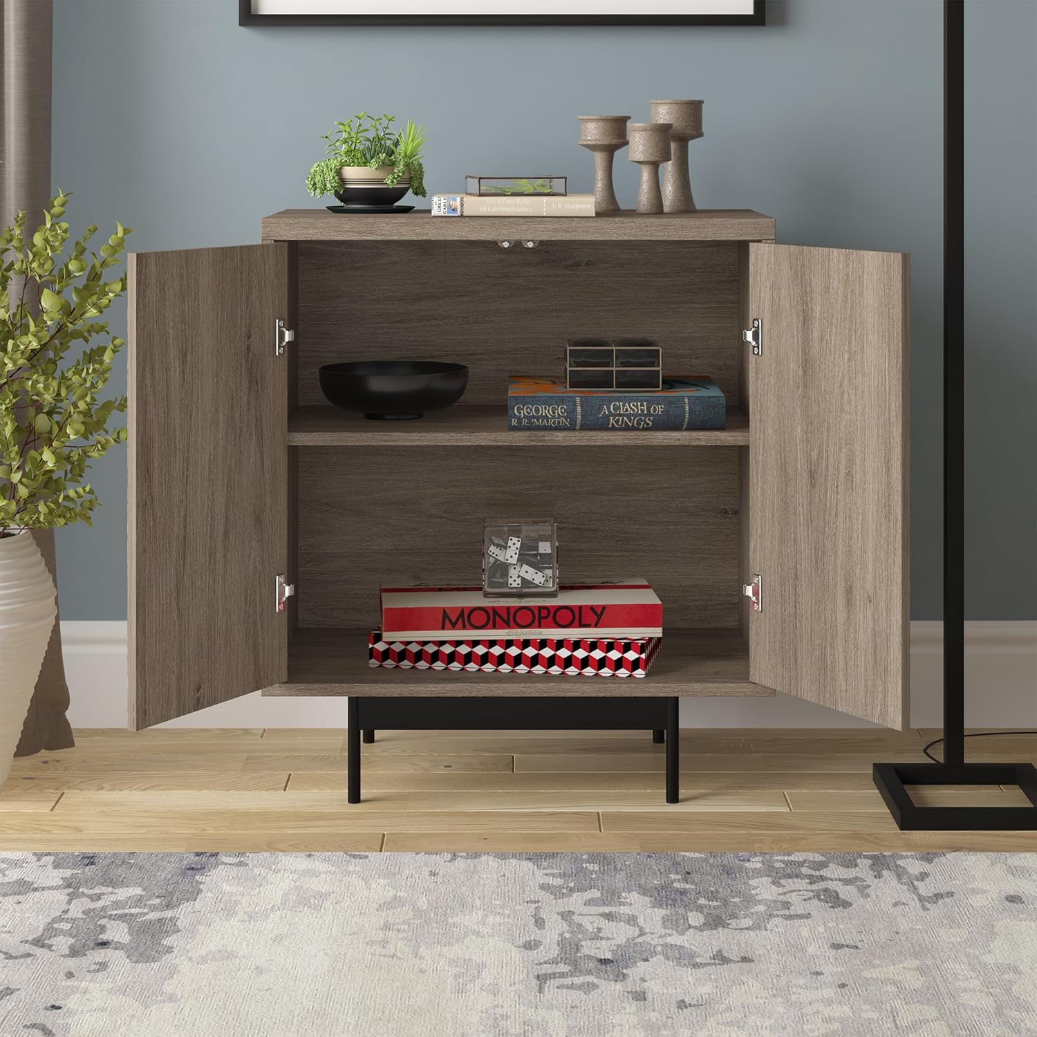 Henn&Hart 28" Fluted Accent Cabinet, Ribbed Modern Sideboard Buffet Cabinet with 2 Doors and an Adjustable Shelf for Living Room, Dining Room, Bedroom or Entryway, Weathered Gray
