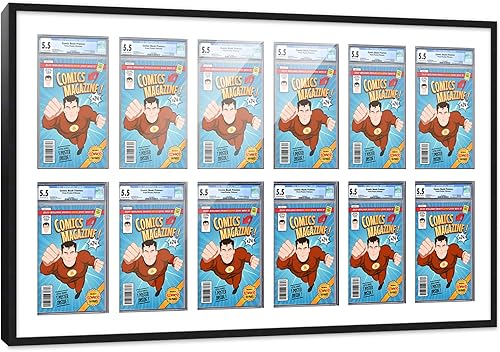 Miniatura 40 de Poster Palooza Marco de cómic con paspartú para 2 cómics CGC, CBCS o PGX Graded Comics – Marco de cómic negro para cómics de 8.125 x 13 pulgadas