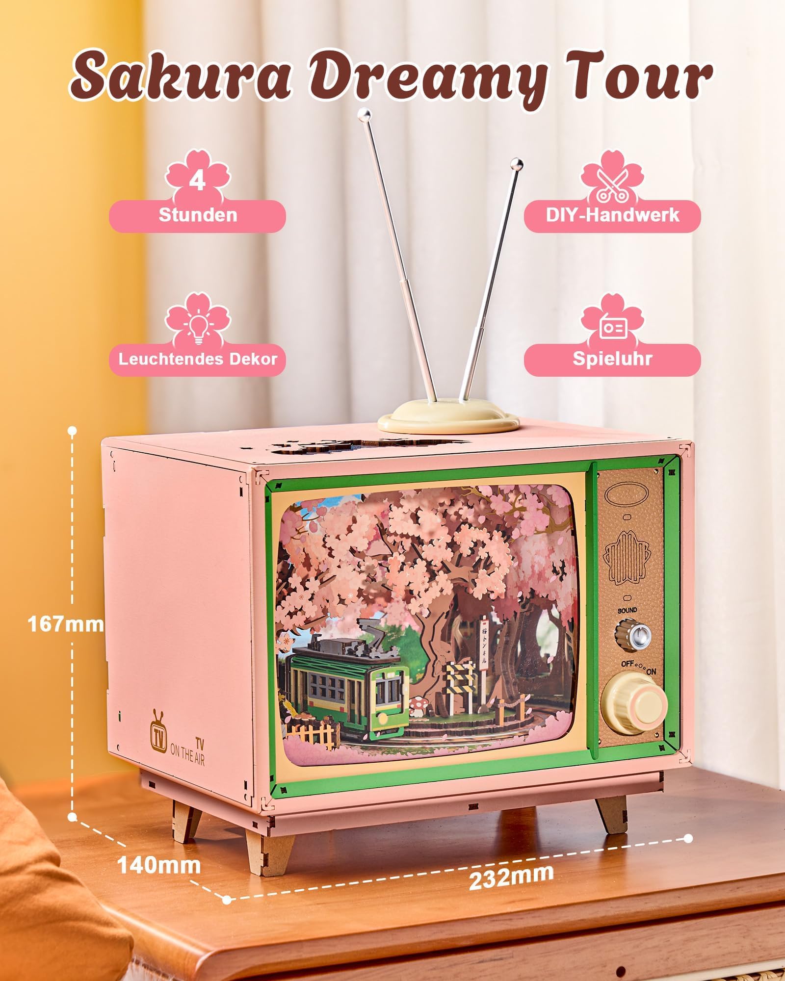 ROBOTIME 3D Wooden Puzzle Classic Sakura Music Box Model Kits for