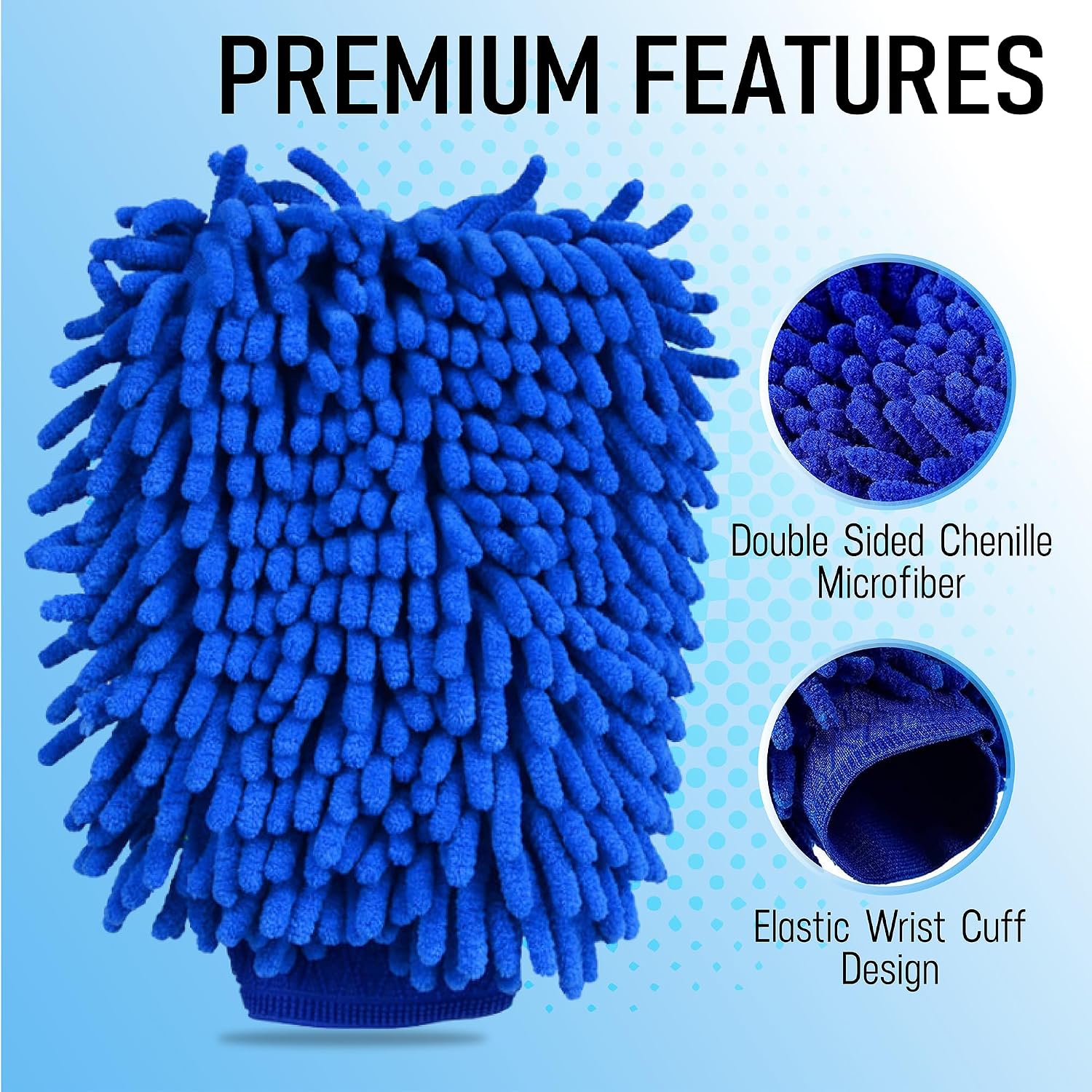 Ultra Plush Microfiber Car Wash Mitt - Scratch-Free, Lint-Free, Extra Absorbent, Machine Washable - Detailing Chenille Cleaning Mitt Perfect for Cars, Trucks, Motorcycles, and Household Surfaces