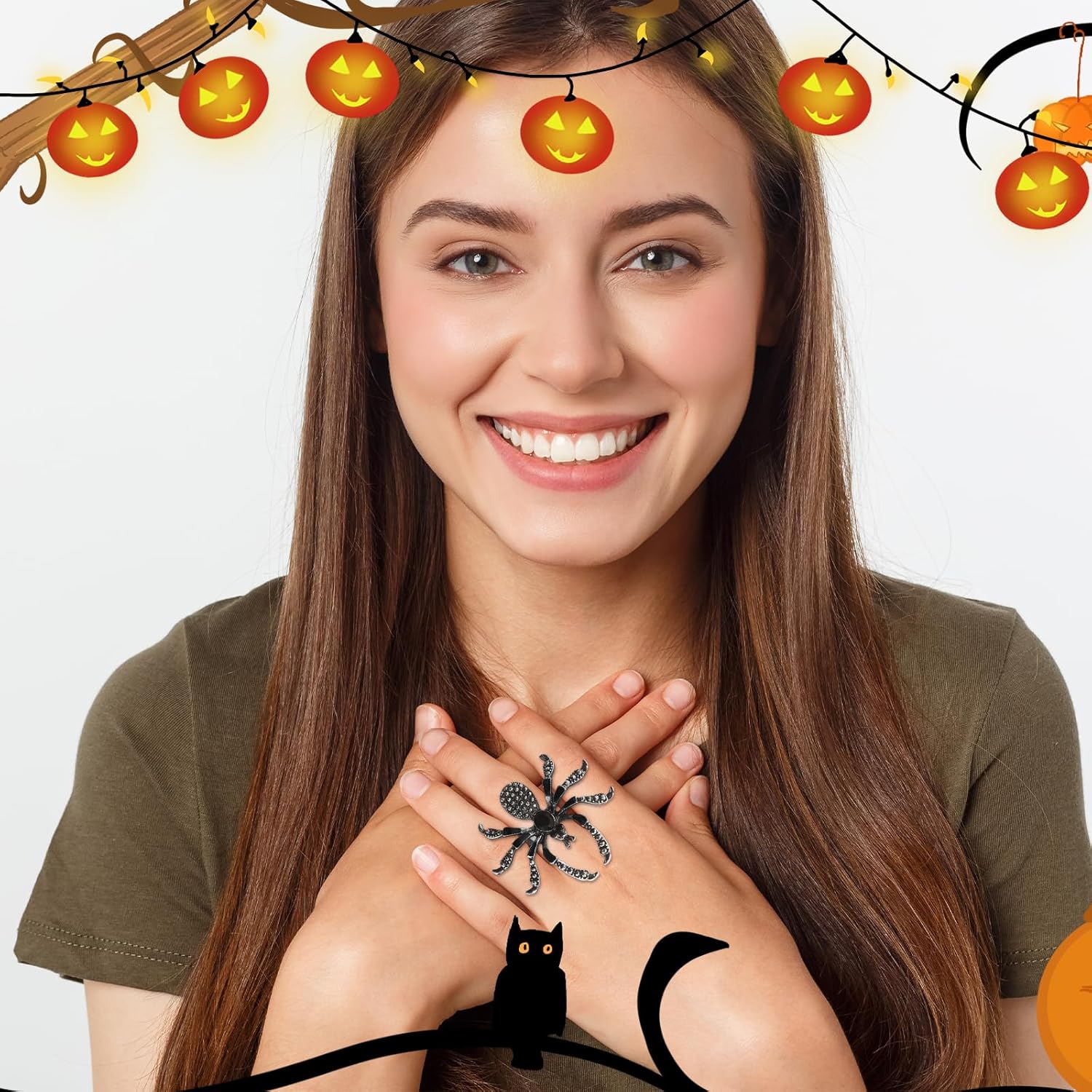 Punk Halloween Spider Rings for Women Knuckle Black Spider Web Bat Ring Gothic Vintage Dark Crystal Ring Red Rhinestone Statement Rings Halloween Witch Jewelry - Image 2