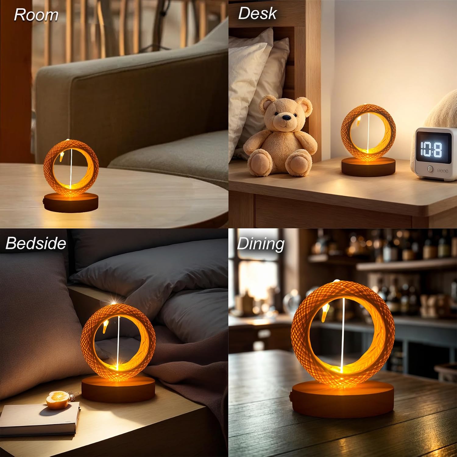 USB Night Light Desk Lamp Boho Table Lamp Small Lamp Bamboo Lamp Bohemian Lamp Wooden Lamp Table Light Boho Light Countertop Lamp Warm Lamp for Bedroom Lamps Bedside Room Decor