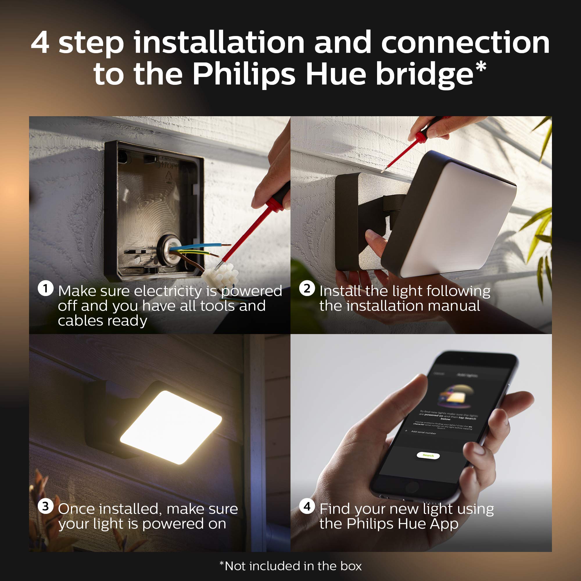 Philips Hue White Projecteur Extérieur Welcome Aluminium Noir + Hue Détecteur de Mouvement Extérieur Noir