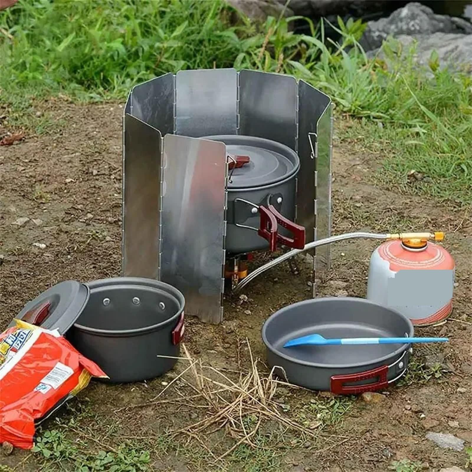 Parabrezza for fornello da campeggio in lega di alluminio | Campeggio all'aperto: protezione antivento pieghevole in alluminio for fornello a gas(10 Plates)
