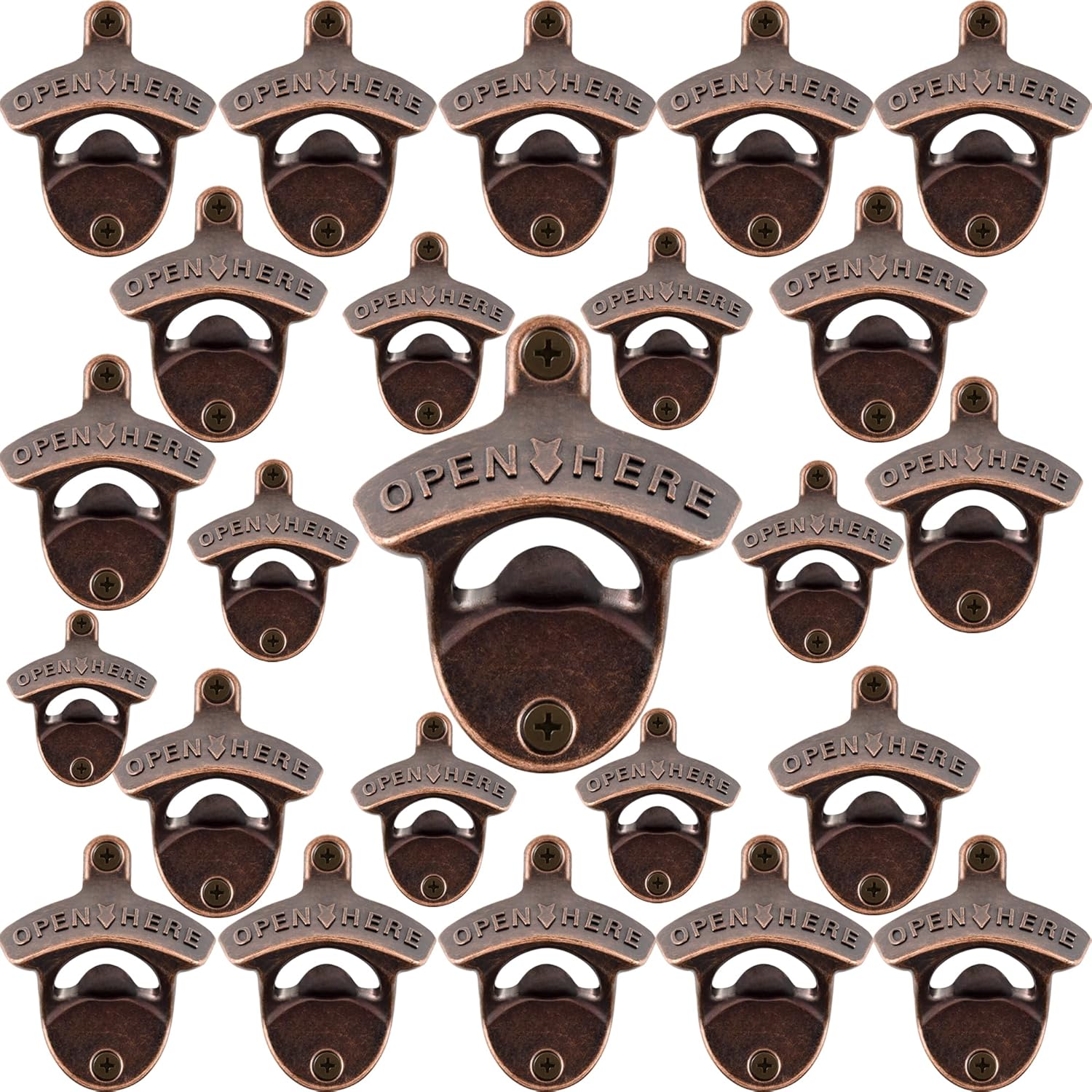 24 Packs Wall Mount Bottle Opener Rustic Mountable Beer Cap Opener Stainless Bulk for DIY Cooler Table (Antique Copper)