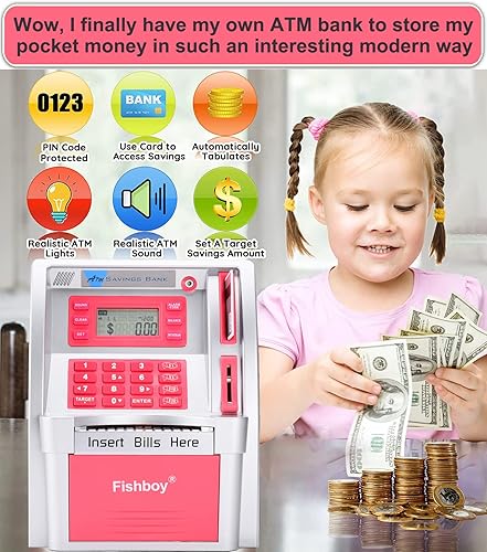 Miniatura 5 de Alcancía de cajero automático mejorada 2022 para dinero real para niños y adultos con tarjeta de débito, alimentador de facturas, reconocimiento de