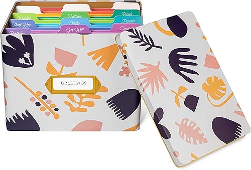 Vista 15 de Jot & Mark Juego de caja organizadora de tarjetas de felicitación, caja de lata decorativa para recetas, separadores de pestañas, tarjetas de Meadow