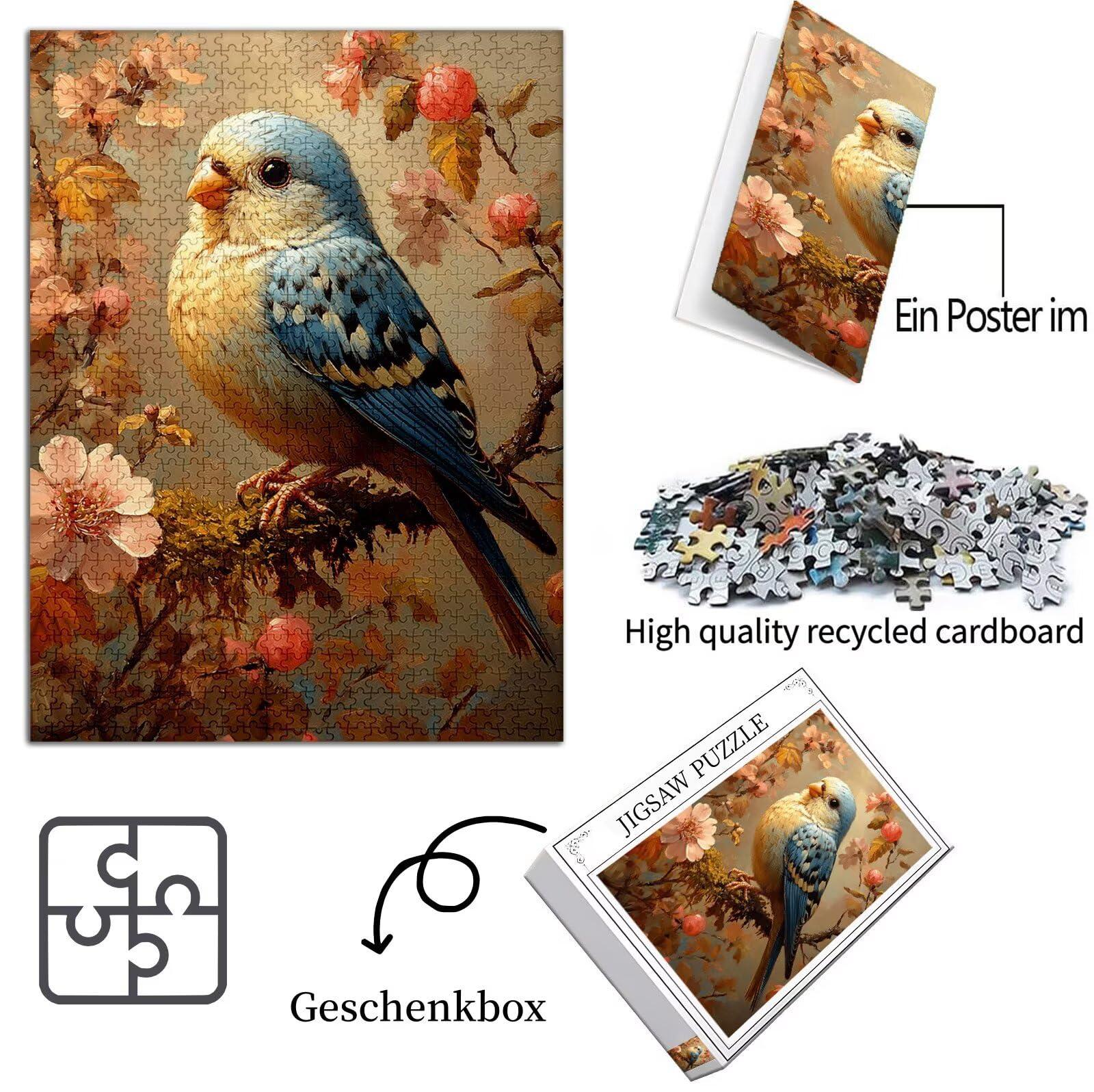 Vogel Puzzle 2000 Teile Erwachsene, Blume Puzzle Design für Erwachsene Anfänger, DIY HD Farbepuzzel Poster Design mit Geschenkbox Verpackung for Zimmer Deko Wohnzimmer, Geschenke für Frauen, Model786
