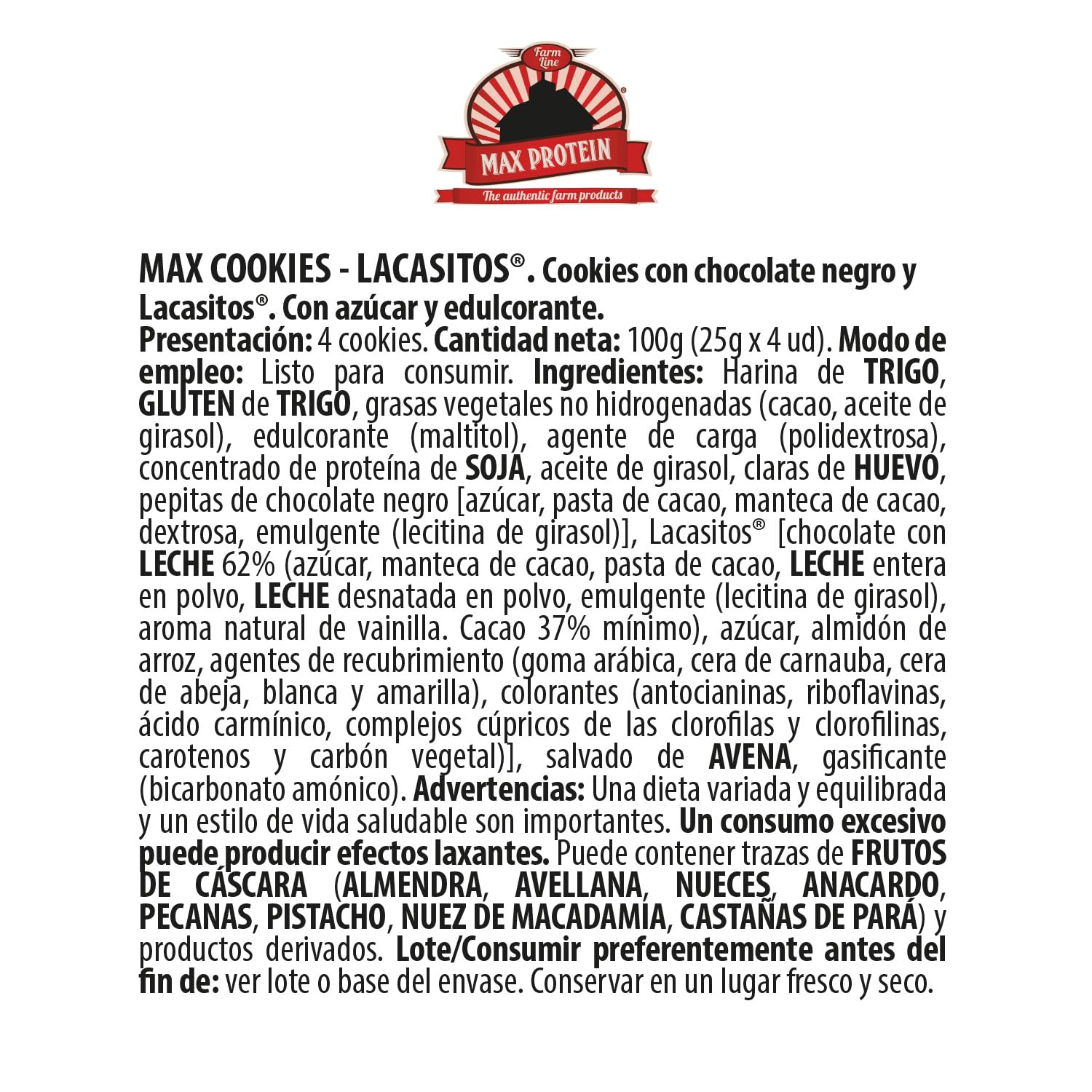 MAX PROTEIN - Max Cookies Lacasitos® - Galletas Proteina - Cookie Proteica con 26% de Proteína cada Galleta - Snack Saludable, Post Entrenamiento - Bajas en Azúcar, Sin Aceite de Palma. (Caja 12)