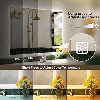 STARLEAD Nagy Fürdőszobai Tükör Szabályozható LED Világítással 120x70 cm, 3 Színhőmérséklet, Bluetooth Hangszóró, Páramentesítő, IP44 Vízálló,  3