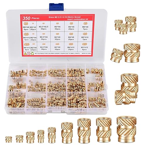 Miniatura 10 de Canitu Juego de 420 tuercas moleteadas de rosca hembra M2 M3 M4 M5 Inserto roscado Tuercas de inserción de latón Juego de calor Conjunto de moldeo