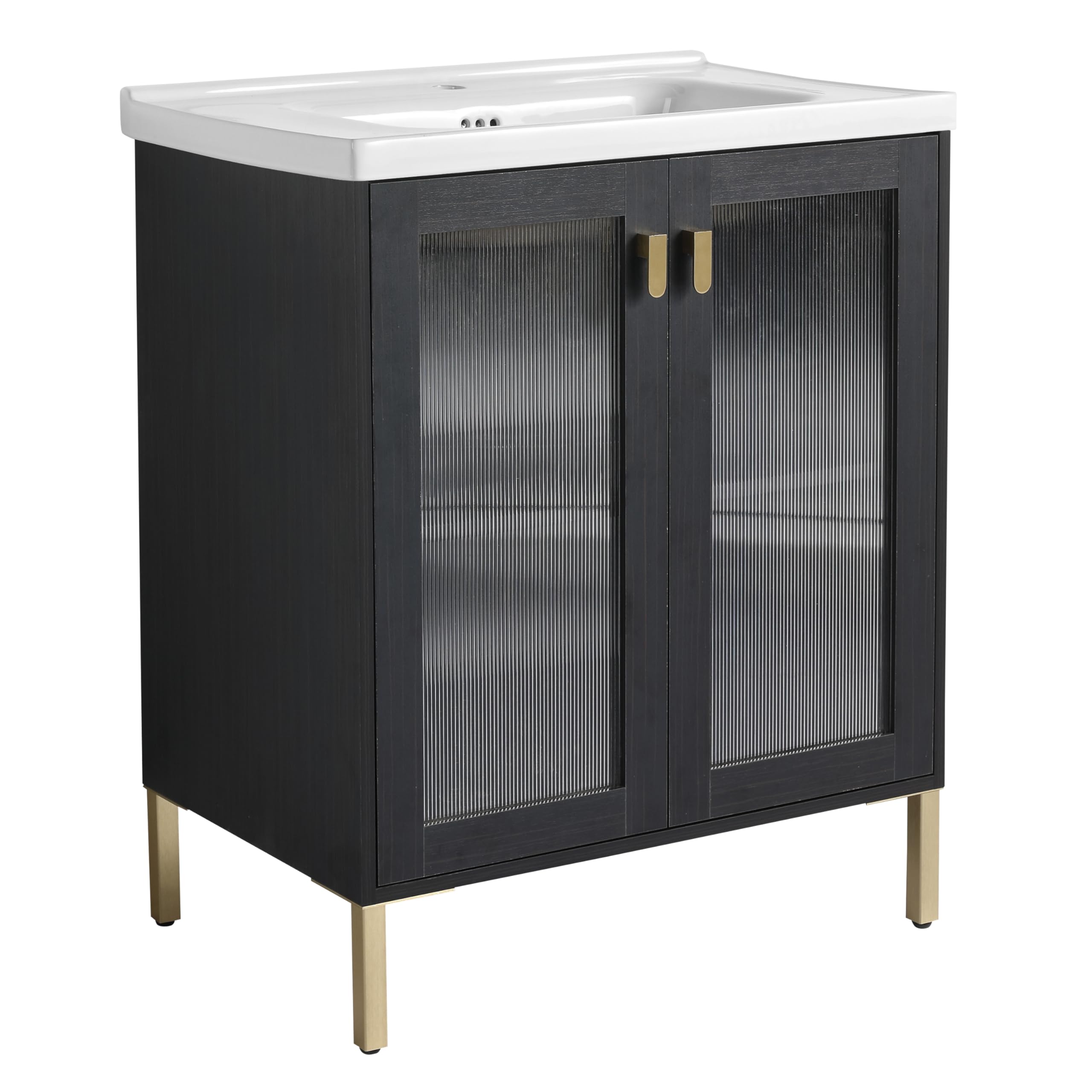 28 Inch Bathroom Vanity Plywood with Ceramic Sink, Sink and Countertop Bathroom Vanities Soft Closing Door Freestanding (28 Inch)
