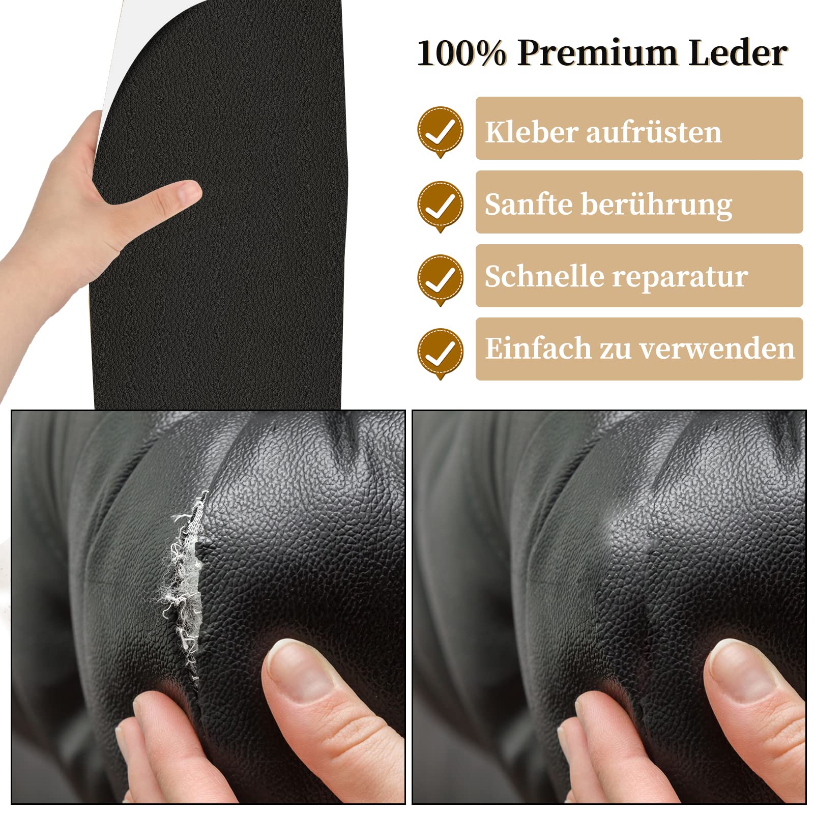 Leder reparatie kit, 10 x 160 cm OAZ kunstleer zelfklevend, kunstleer reparatie kit lederen reparatie patch zelfklevende lederen patches voor autostoelen meubels sofa tassen,Dunkelbraun