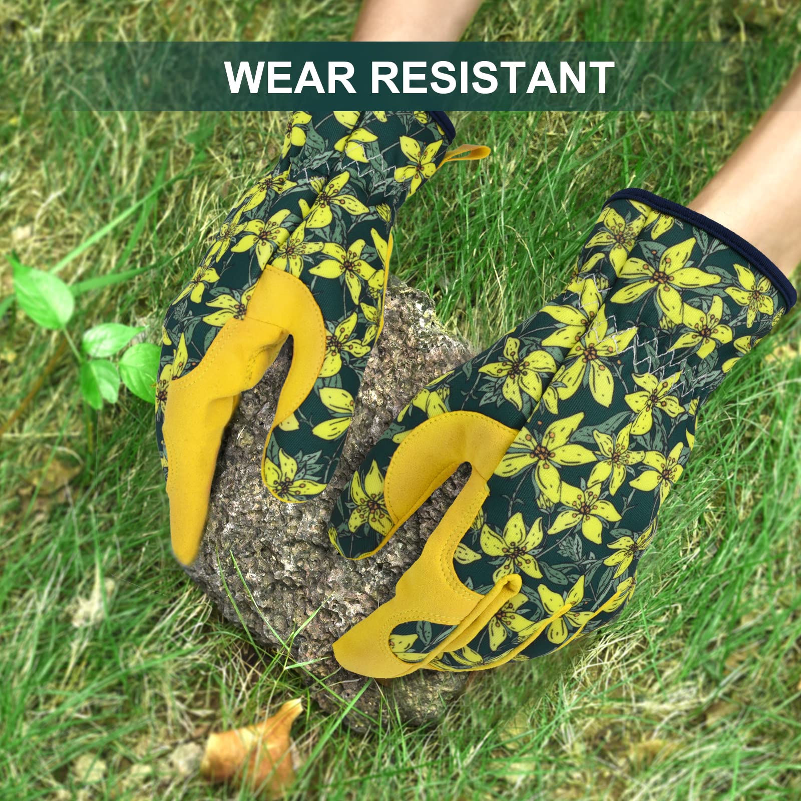Guantes de jardinería de cuero para mujer, guantes de jardinería para mujer, a prueba de espinas, sin picadura para excavar, plantar, podar, talla L, verde negro