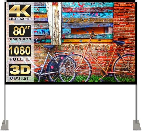Vista 8 de Pantalla de proyector con soporte de 100 pulgadas 16:9 HD 4K para exteriores, pantalla de proyector para cine en casa 3D plegable rápidamente