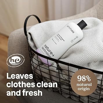 ATTITUDE Laundry Detergent Liquid, Plant-Based Ingredients, EWG Verified, High Efficiency, White & Colored Clothing, Lemon & Rosewood, 38 Loads, 950 mL