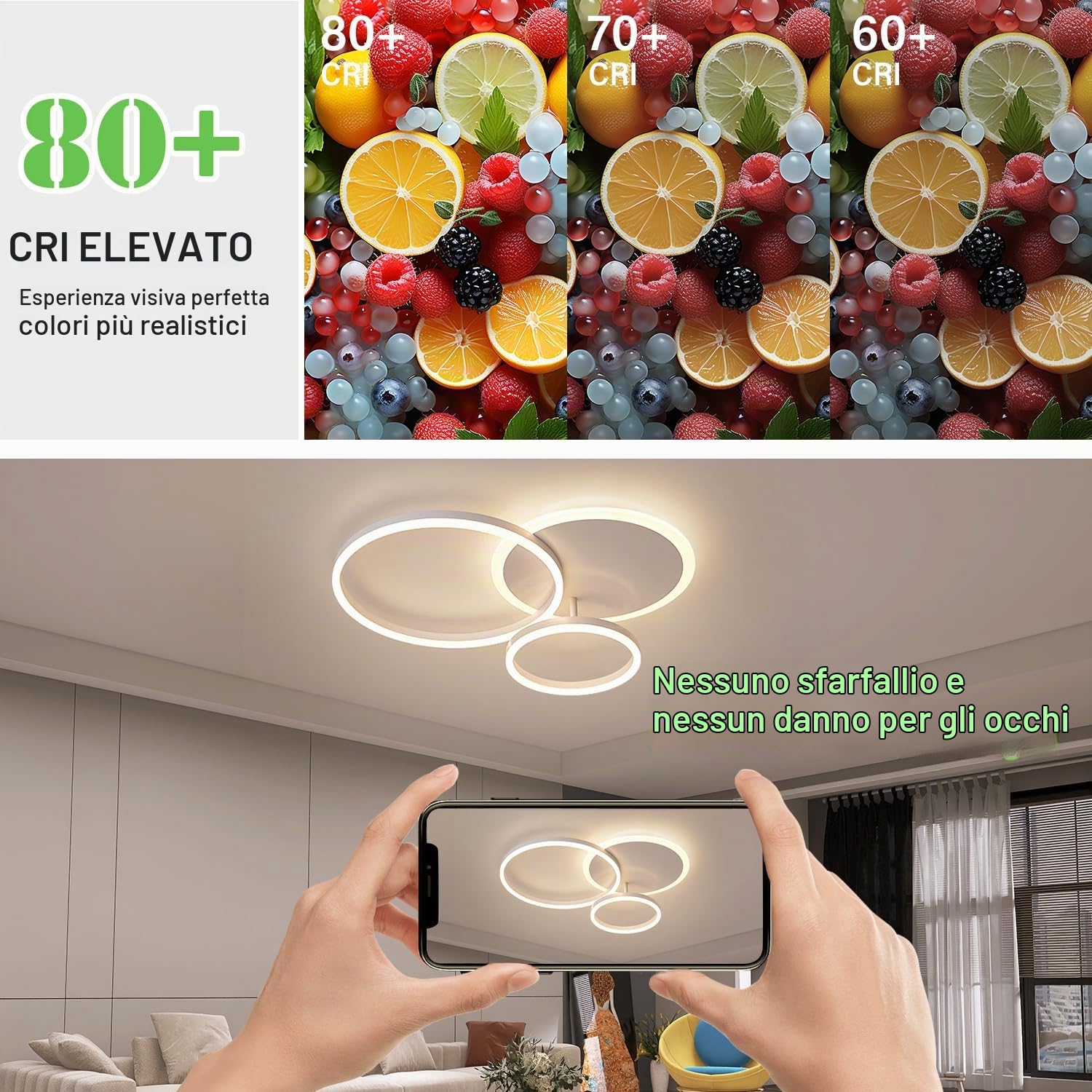 Plafoniera LED Soffitto,65CM Lampadario Camera da Letto Dimmerabile 3000K-6000K in Alluminio,Lampadario LED Soffitto 54W 5400lm per Camera da Letto, Salone, con Telecomando, Tre cerchi