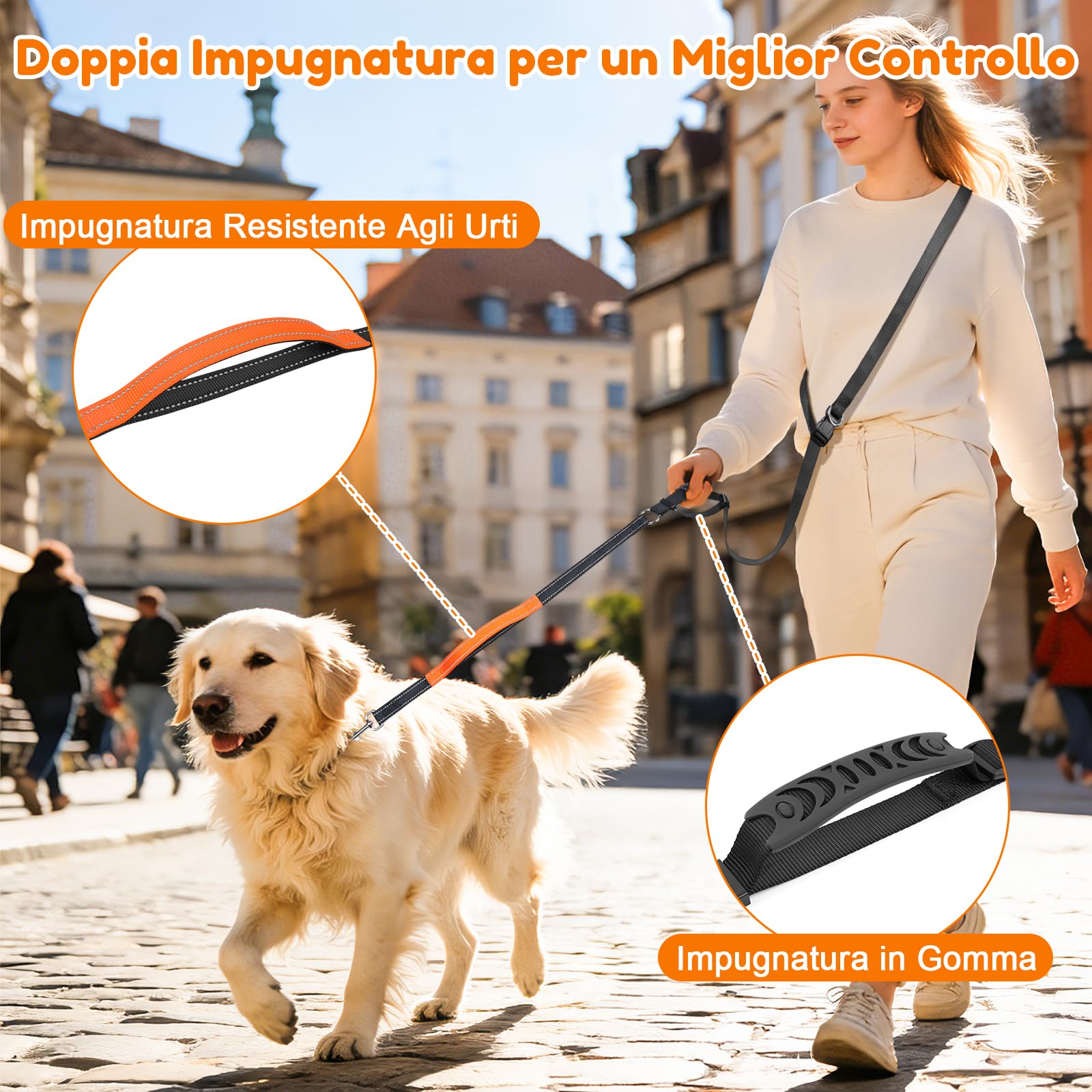 X XBEN Guinzaglio Cani Mani Libere, Multifunzionale Guinzaglio da Corsa per Cani Grande Media e Piccola, Cintura in Vita Regolabile Guinzagli per Cani con Doppie Maniglia Metallo Fibbia, 0,8-2,35 M