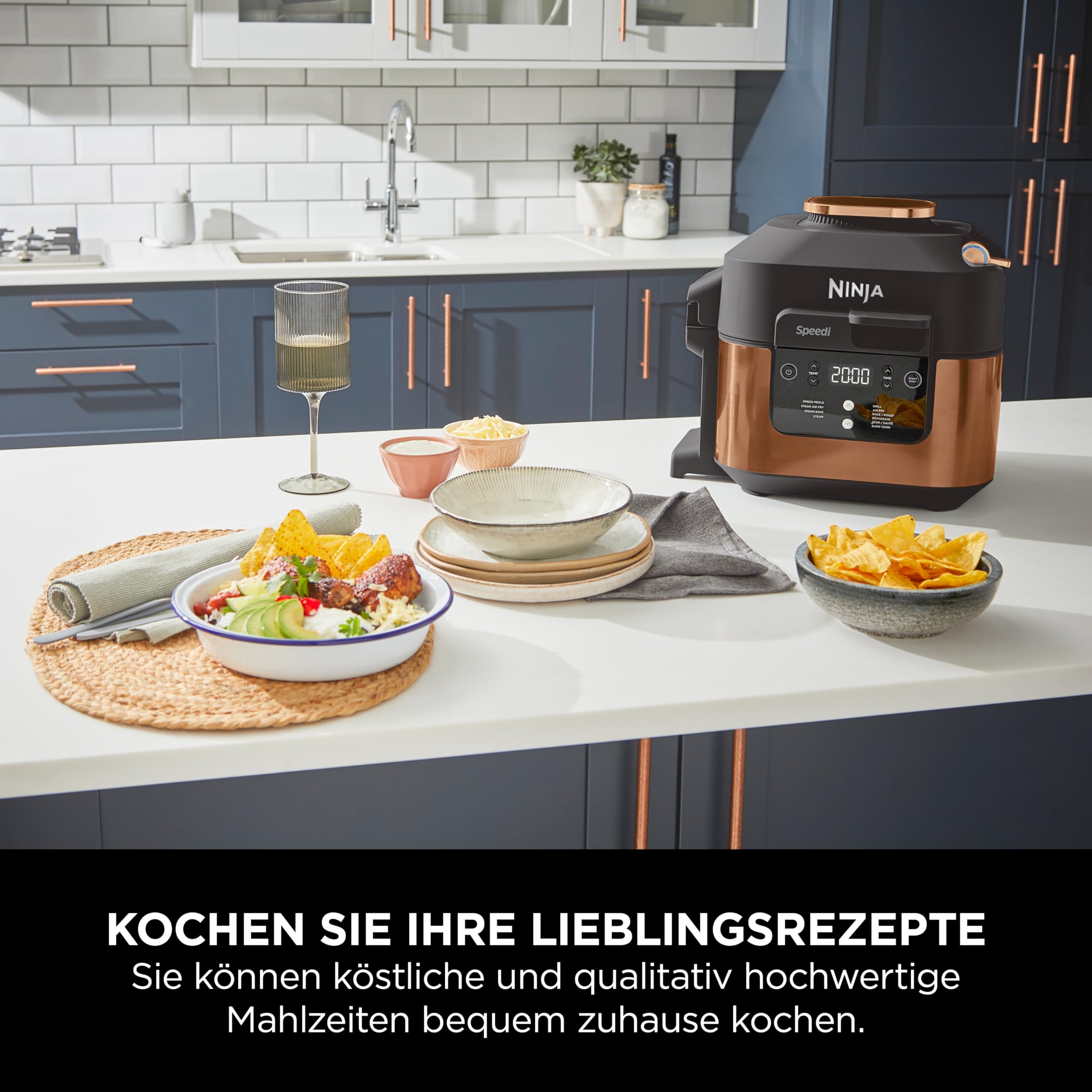 Ninja Speedi Multikocher, 5,7L, 10-in-1 Multicooker, Airfryer Heißluftfritteuse, Slow Cooker Langsamkochen, Grillen, Backen, Schwarz & Kupfer ON400EUCP