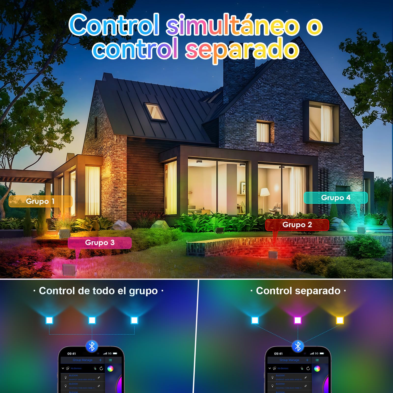 2 Piezas Foco LED RGB Exterior 100W, Regulable Foco LED con APP Bluetooth y Mando a Distancia 2.4G, IP66, 16 Millones de Colores DIY, Para Jardín, Fiestas, Pascua, Halloween, 15000LM