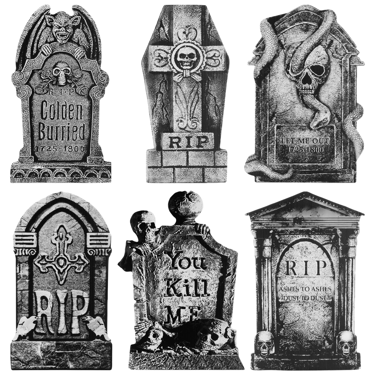 Halloween Tombstones Decorations Outdoor, 5PCS Graveyard Decorations for Halloween Yard Signs with Stakes, 16.5" Halloween RIP Headstone Gravestones Yard Lawn Outside for Party