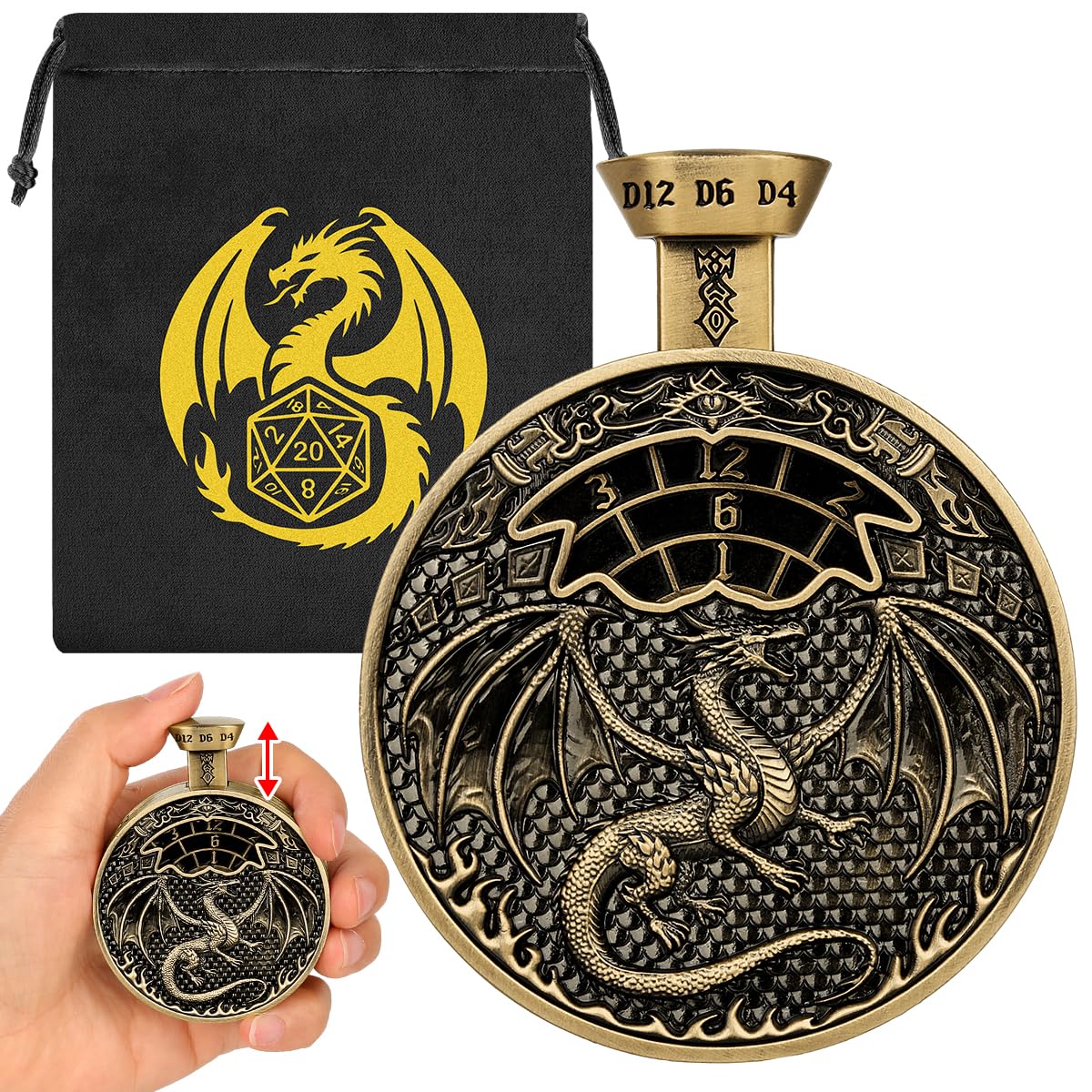 DND Dragon and Cthulhu Press-to-Spin Dice Spinner, Metal All-in-1 Roll Dice