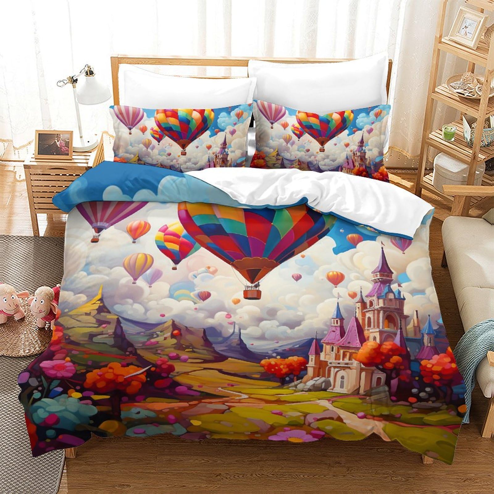 Housse de couette 3D montgolfière pour chambre ado et enfant parure de lit microfibre 200x200