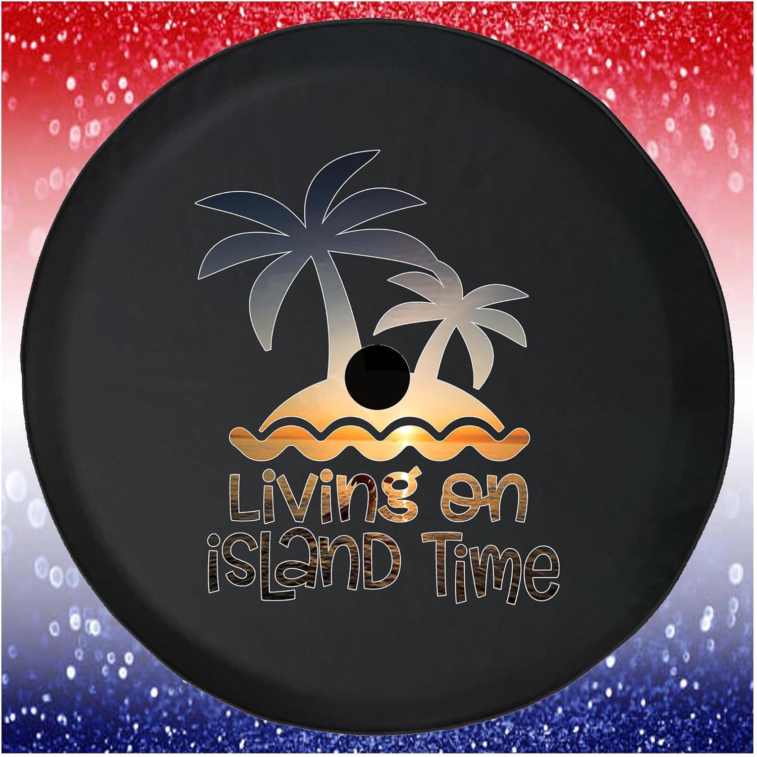 Spare Tire Cover Living on Island Time Sunset Black Accessories for Trailers Trucks SUVs RV Campers 32-33 Inch