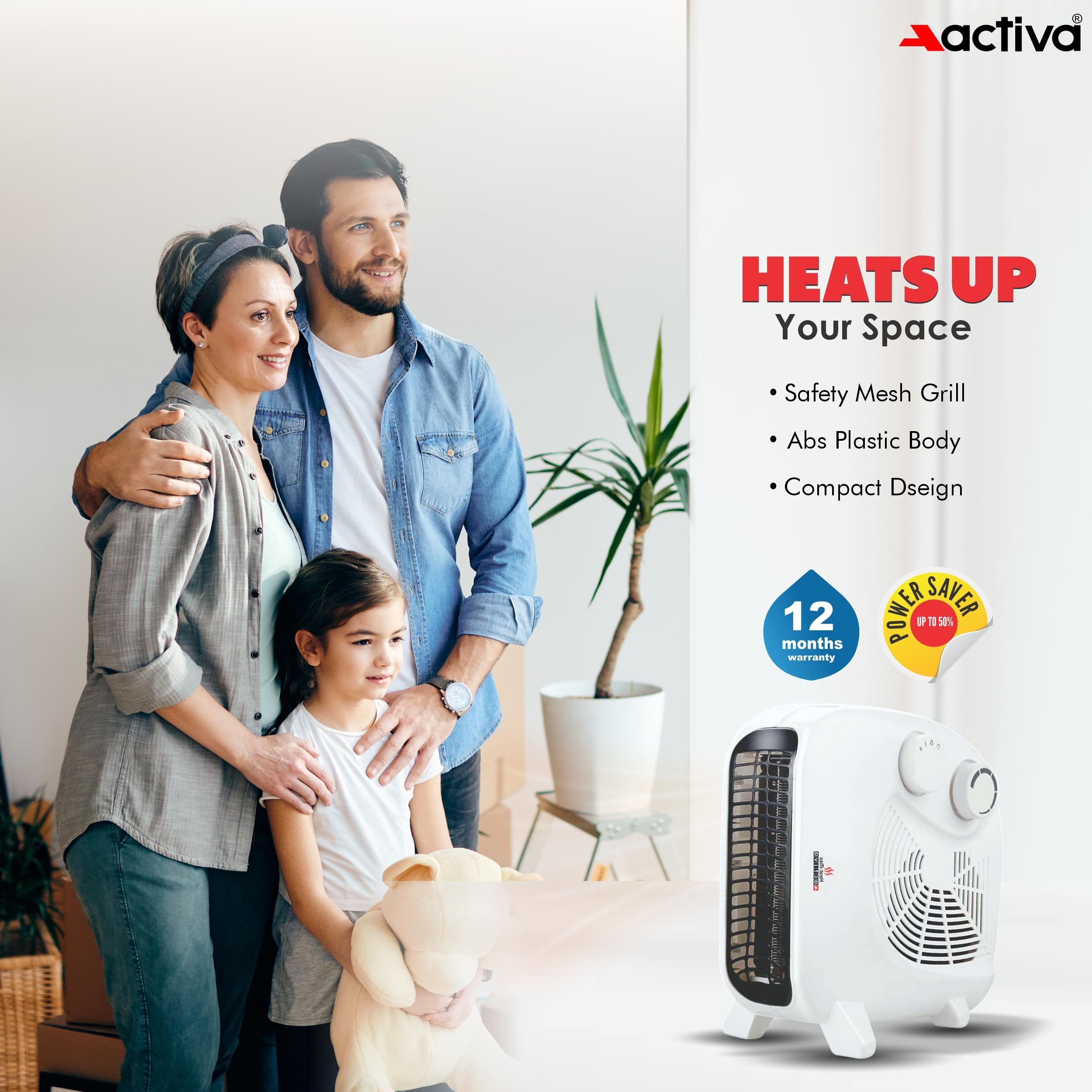 ACTIVA Heat Max (2000 Watts) with 2 Heating Mode full ABS body Electric Room Heater come with 1 Year warranty (White) 4