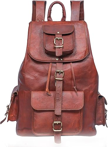 ANUENT Mochila de cuero vintage de 20 pulgadas para hombres y mujeres, bolsa de viaje y portátil marrón oscuro, mochila grande y mochila, perfecta