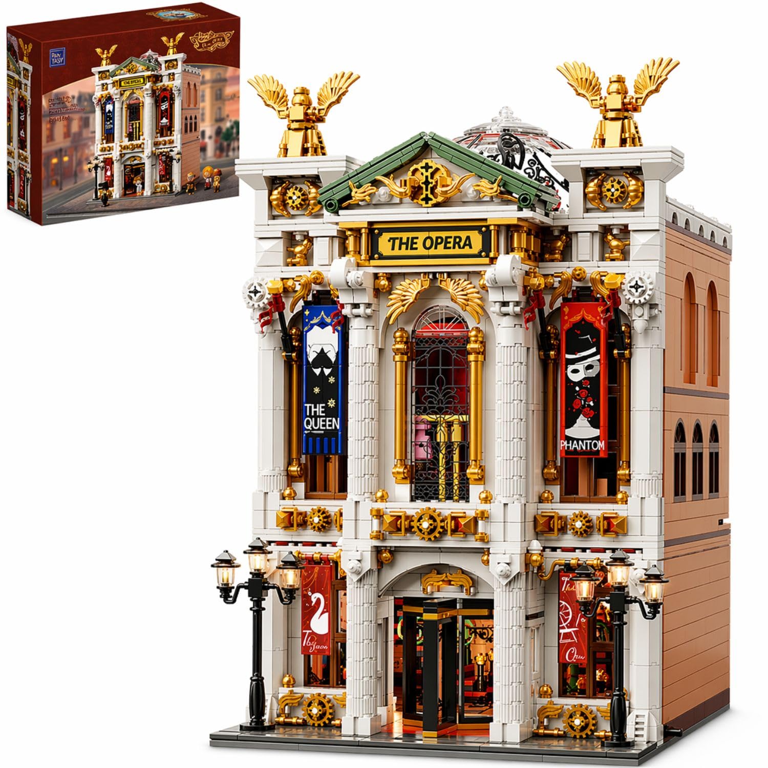 PANTASY Vintage European Grand Theater Building Set Modular Model with Crystal Chandelier, Transparent Dome Expandable Street Scenes Retro Collectible Theater Architecture for Adults & Home Décor Gift