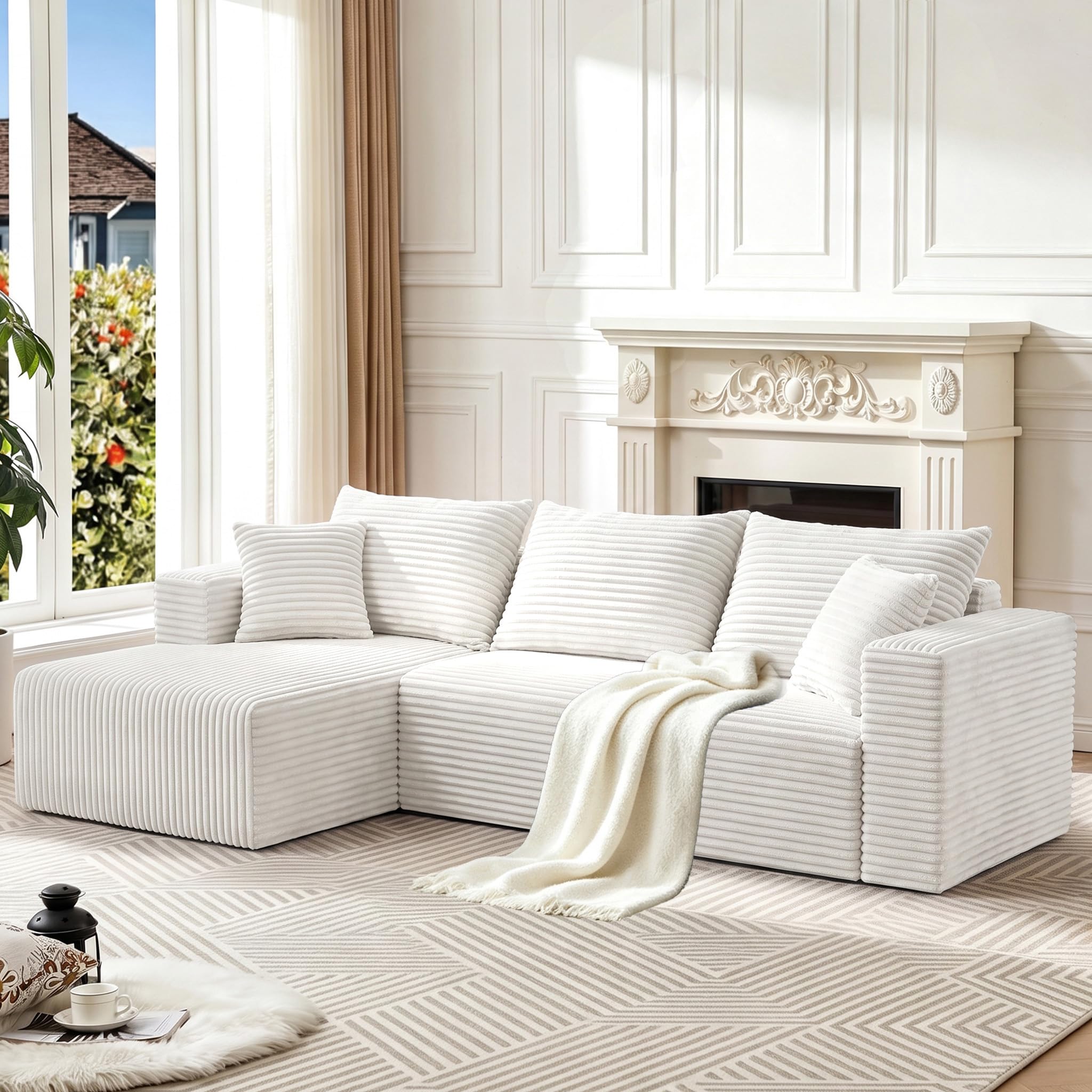93" Boneless Couch, Modular Sectional Sofa for Living Room - Beige