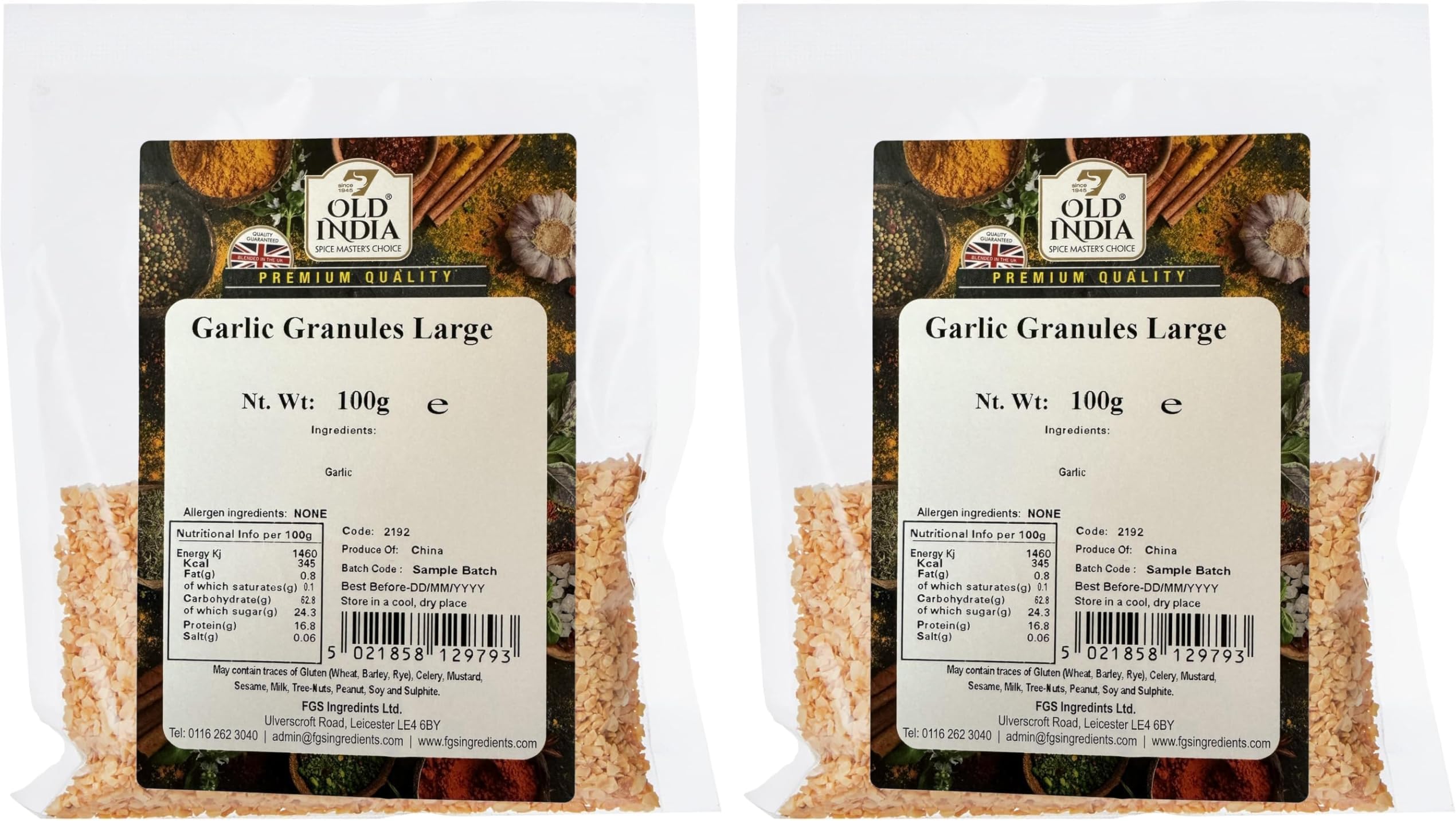 Old India Garlic Granules Large 100g (Pack of 2)