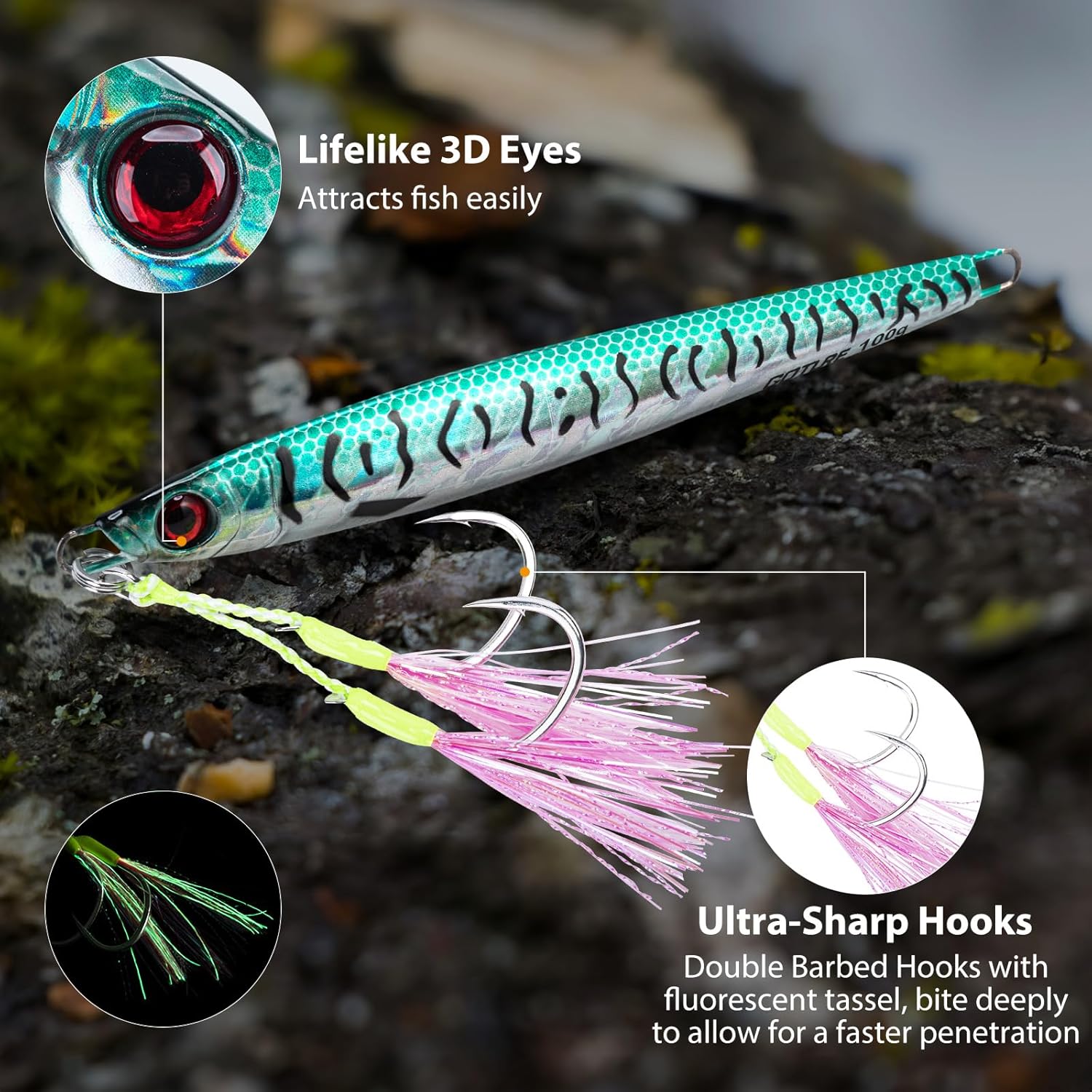 Goture Fishing Jigs,60g 80g 100g 150g Vertical Jig Saltwater Freshwater, Jig Fishing Lures with Double Assist Hooks, Speed Fast Fall Jigs Jigging Spoon Lures, Gifts for Men