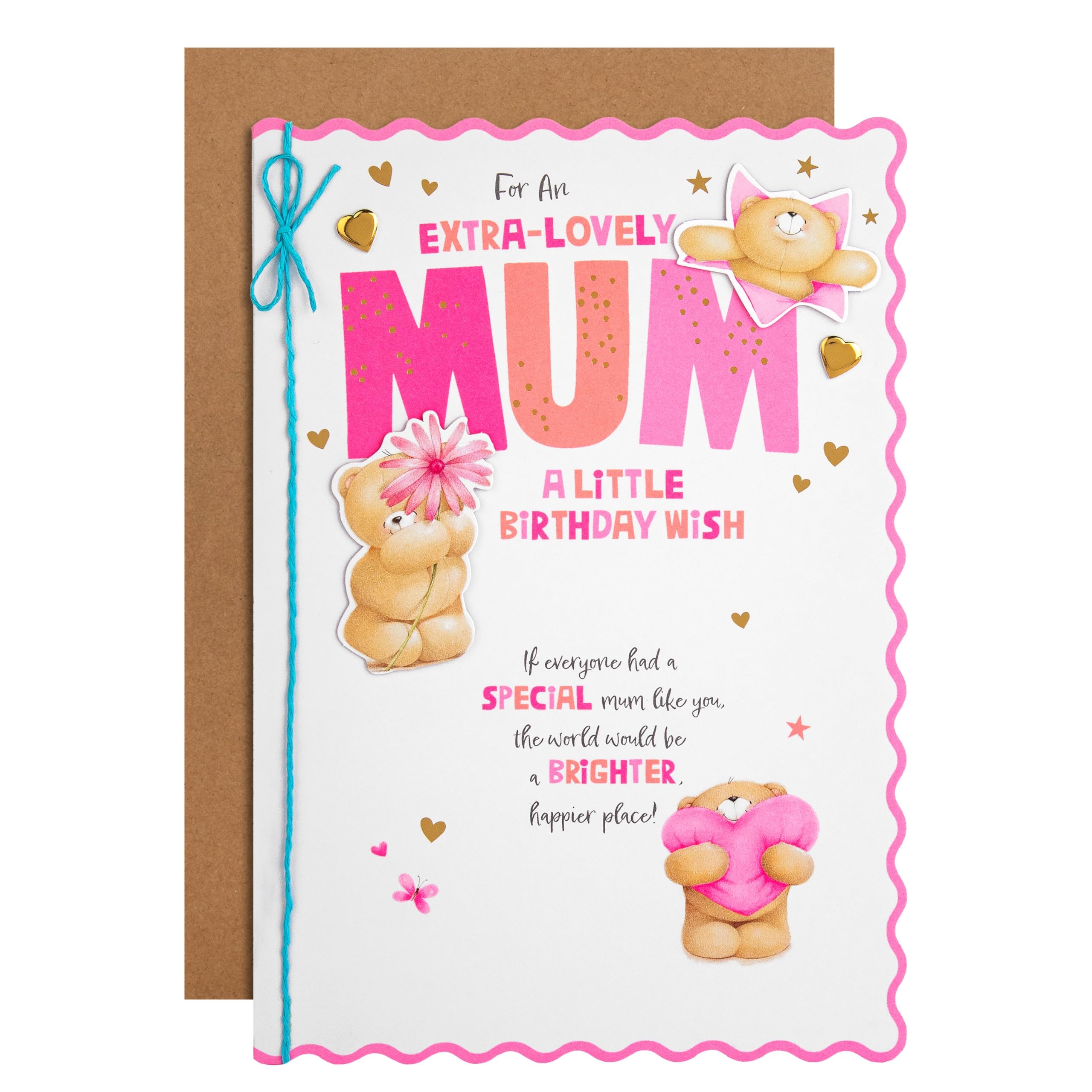 Hallmark Birthday Card for Mum, Cute Forever Friends Bears Design, Pink, Blue